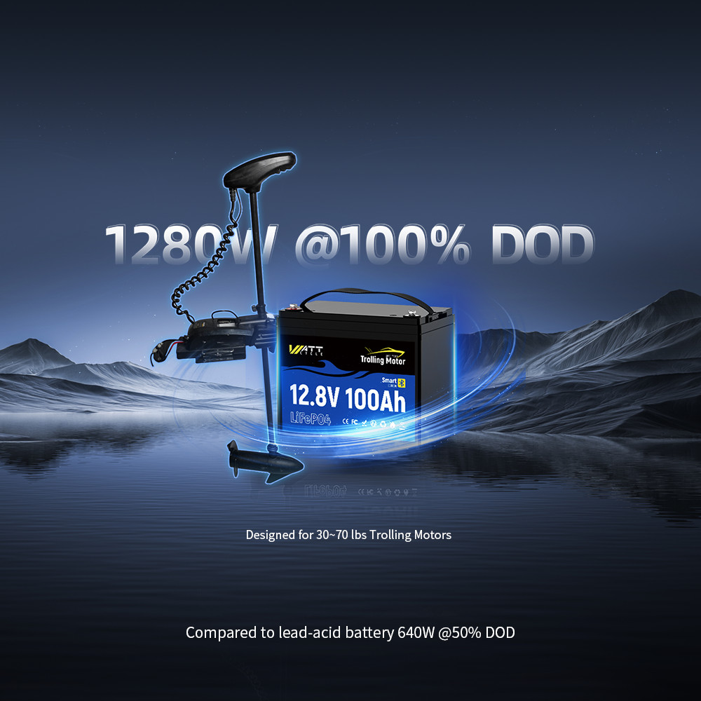 ‎Wattcycle 12V 100Ah 100A BMS Lithium Battery for RV Trolling Motor Boat Solar