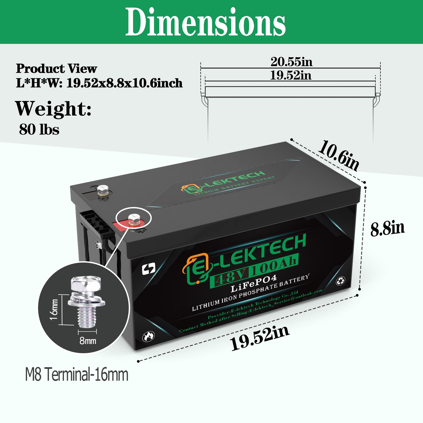 48V 100Ah LiFePo4 Lithium Golf Cart Battery with 15A Charger for Solar Boat RV