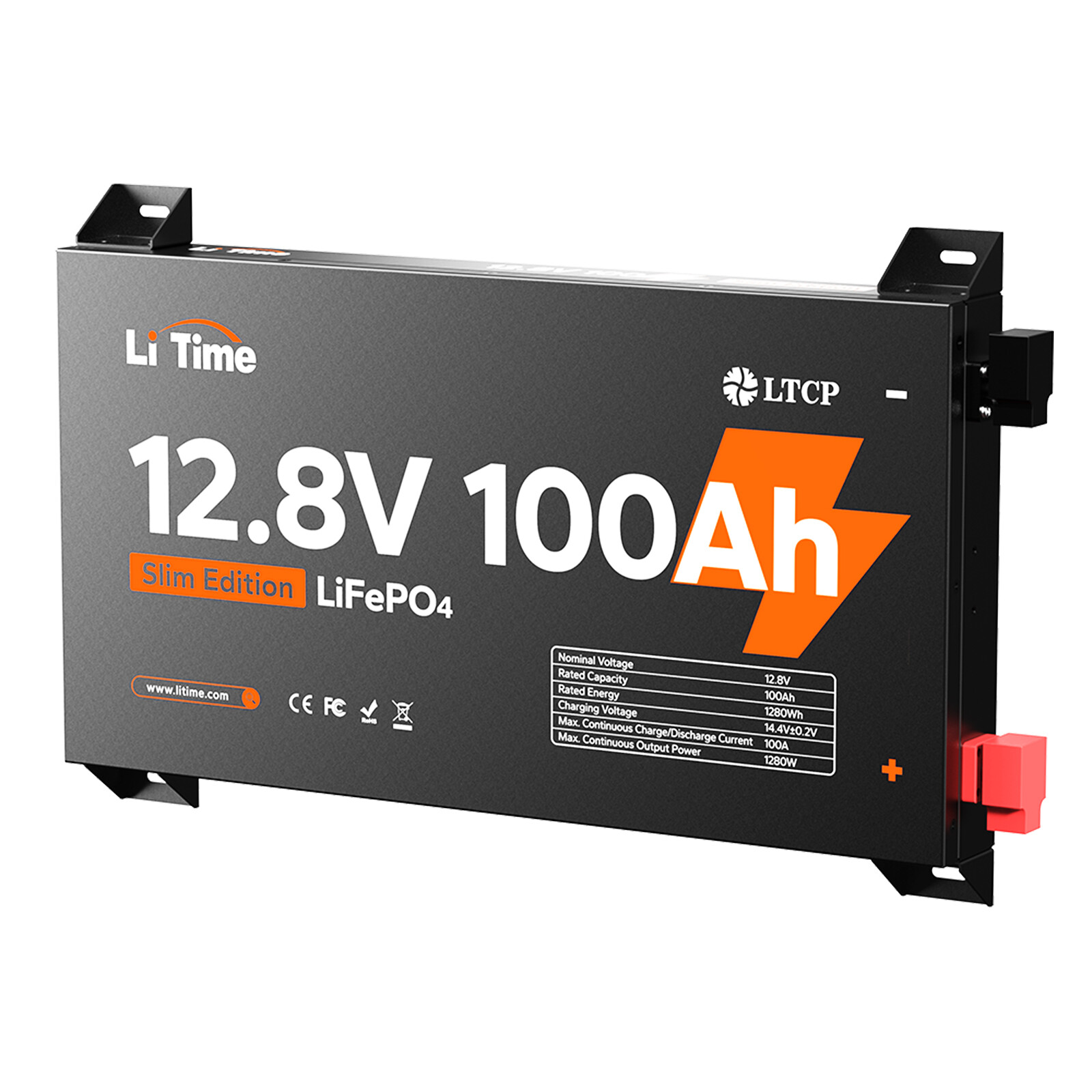 LiTime 12V 100Ah Slim LiFePO4 Lithium Battery Low Temp BMS For RV Marine Home