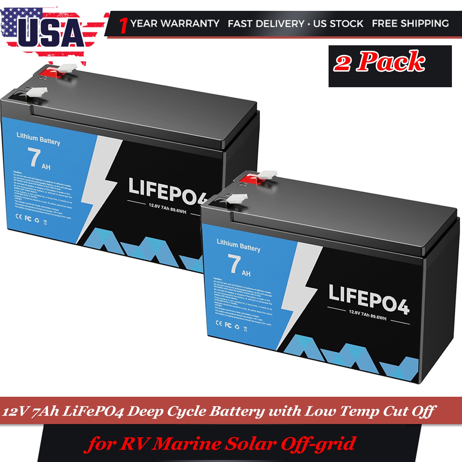 NEW 12V 7AH LiFePO4 Lithium Battery 5000+ Deep Cycle BMS for Solar RV Off-grid