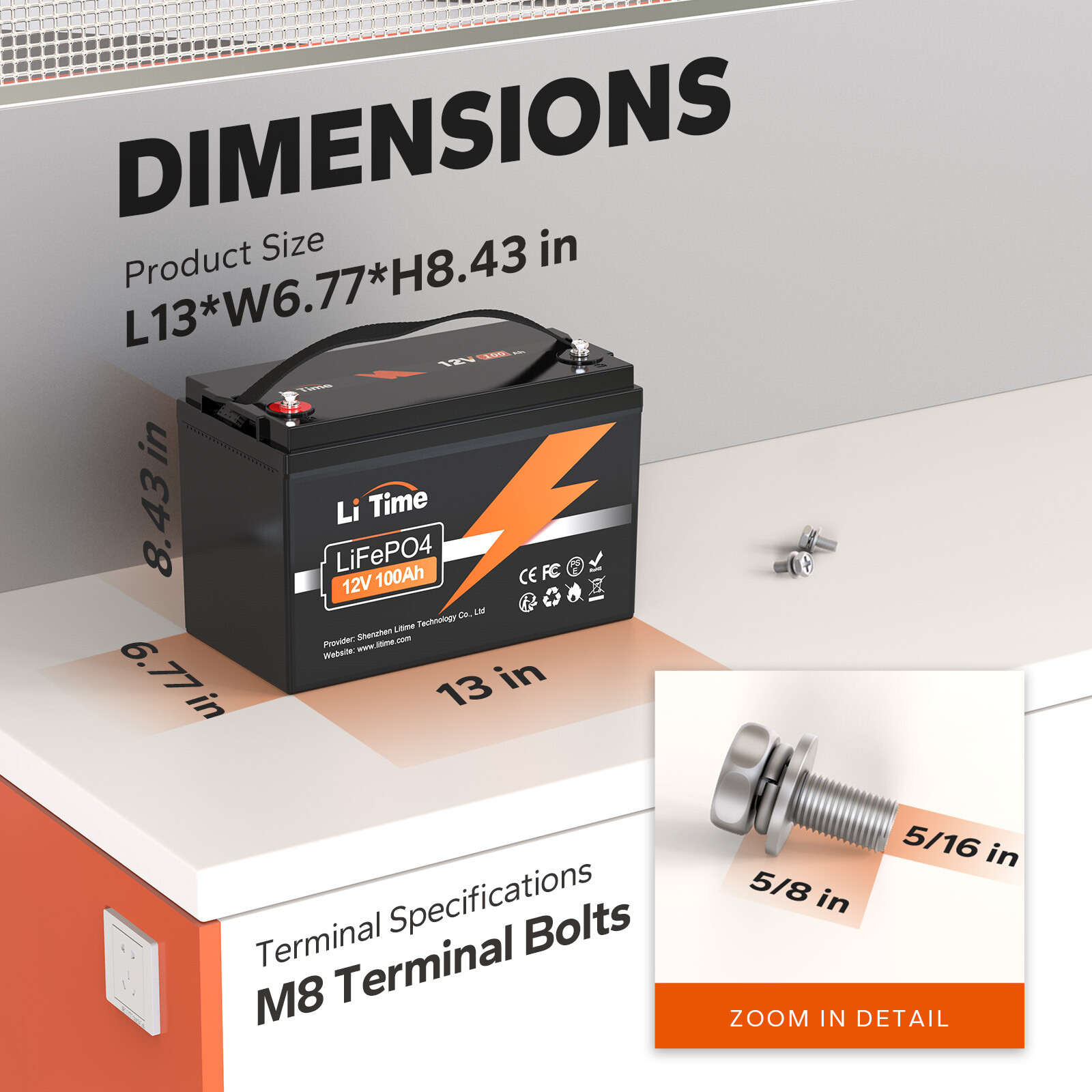 LiTime 12V 100Ah LiFePO4 Lithium Battery 1280Wh for RV Solar Marine-Refurbished