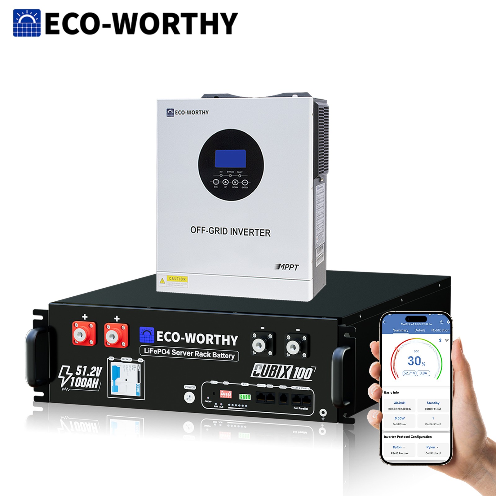 ECO-WORTHY 48V 100Ah LiFePO4 Battery+5kW 48V Inverter Charger Off-Grid For Home