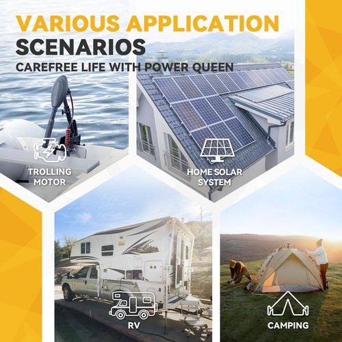 Used POWER QUEEN 12V 100Ah Premium Mini LiFePO4 Lithium Battery ForTrolling Moto