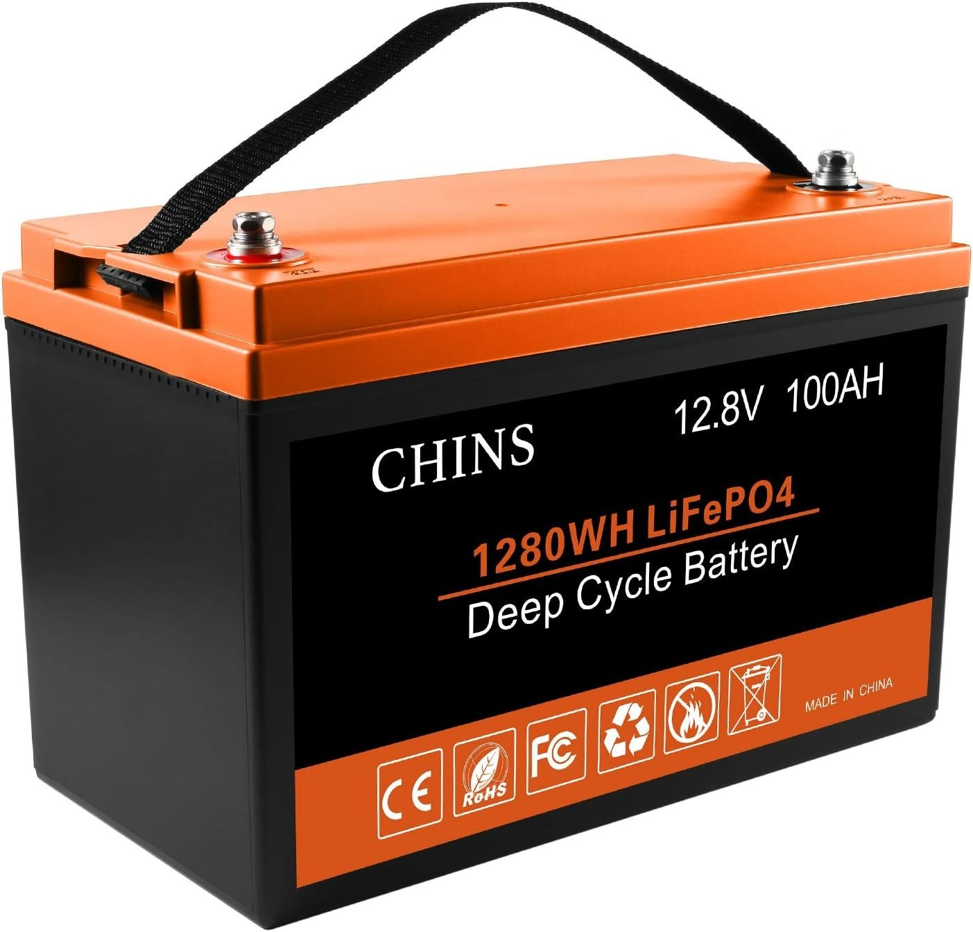 CHINS 12.8V 100Ah LiFePO4 Lithium Iron Battery Built-in Bluetooth for RV