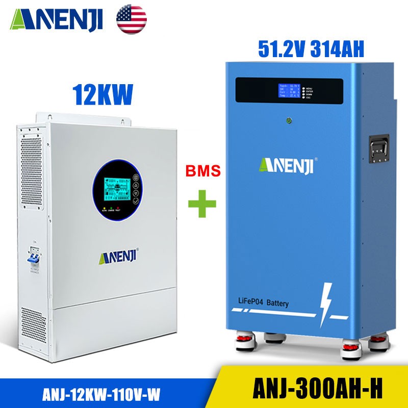 16KWh 48V 314Ah LiFePO4 Lithium Battery + 12KW Solar Inverter 120V 240V US STOCK