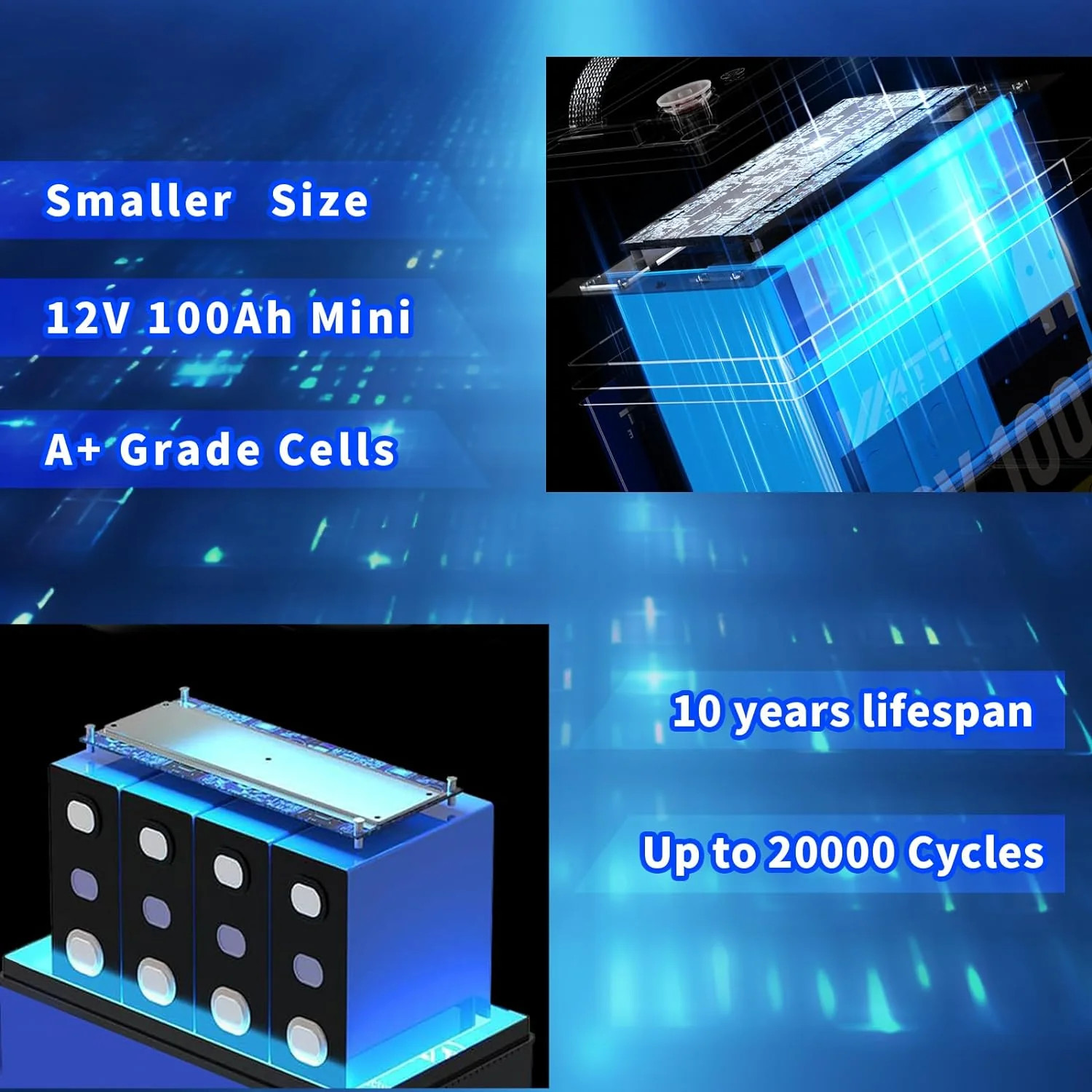 12V 100Ah LiFePO4 Lithium Battery Mini Group 22NF for RV Trolling Motor Schoolie
