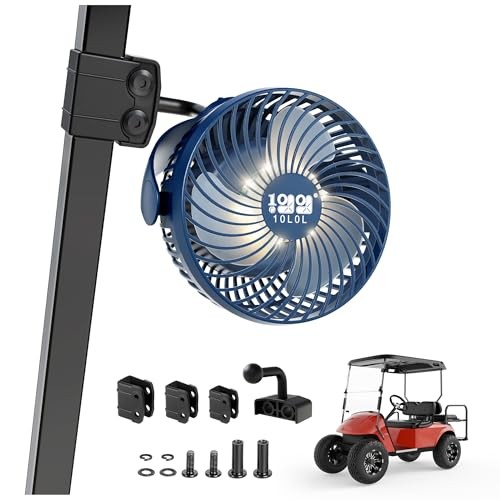 Golf Cart Fan for All Golf Carts with 56Hrs Runtime – 8000mAh Battery, 3 Blue
