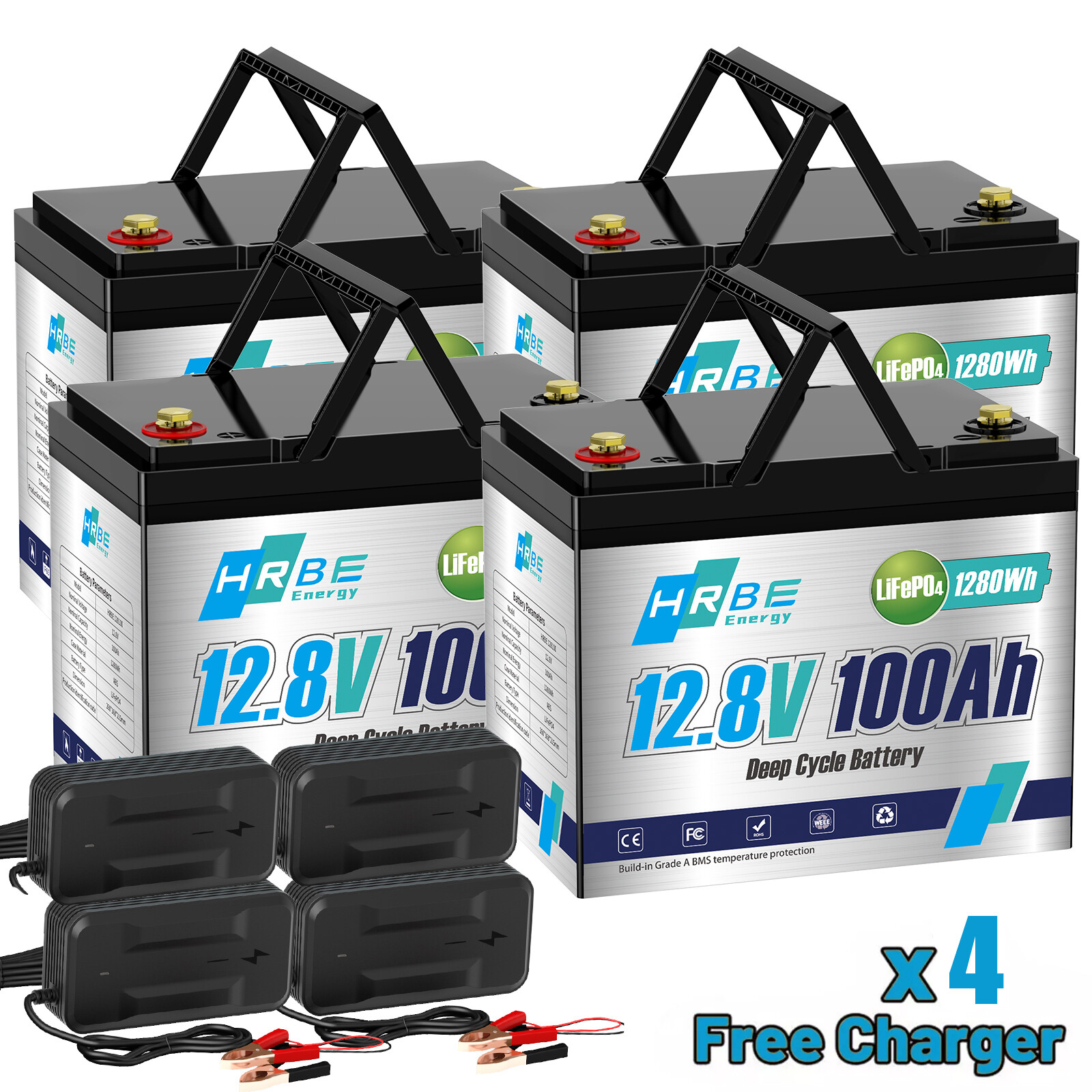 48V 100Ah Lithium Golf Cart Battery LiFePO4 Deep Cycle 12V 100Ah 260x168x215mm