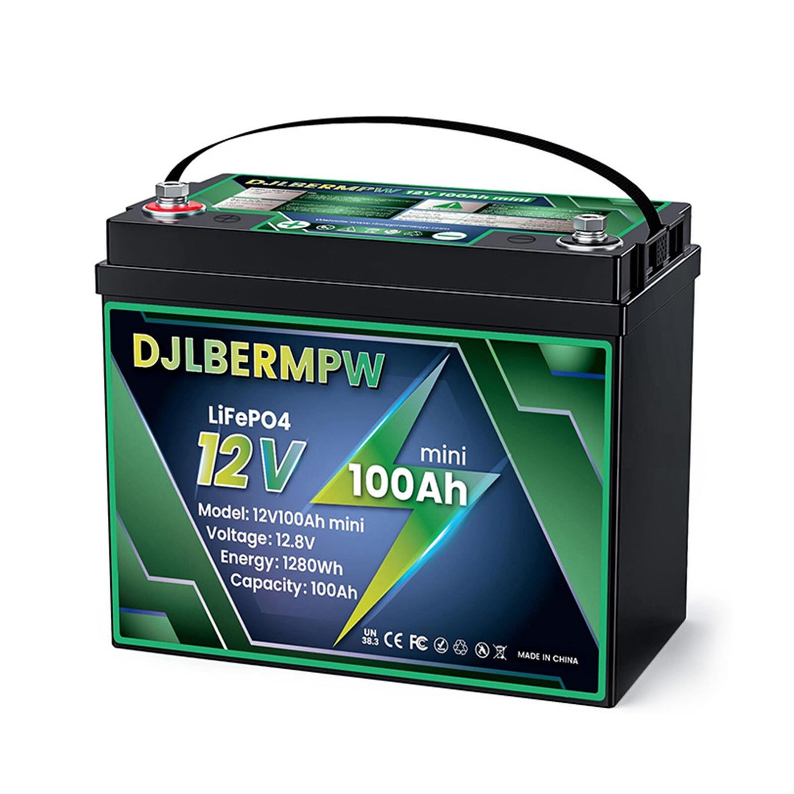 Mini 12V 100AH Smaller Size LiFePO4 Lithium Battery 100A BMS for RV Marine Solar