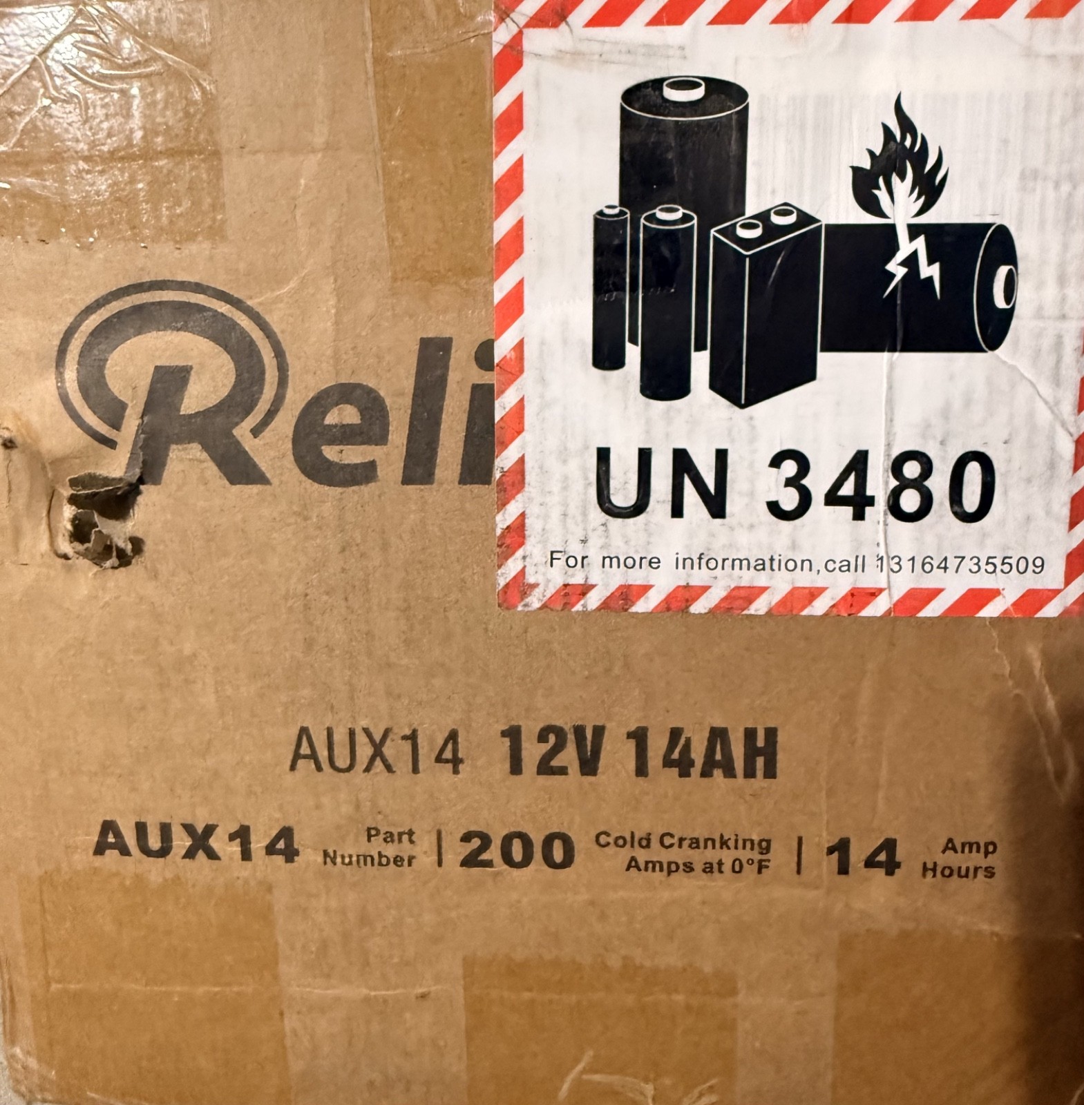 Relistart AUX14 Auxiliary Battery 12V 14Ah AGM Battery 200CCA Rechargeable