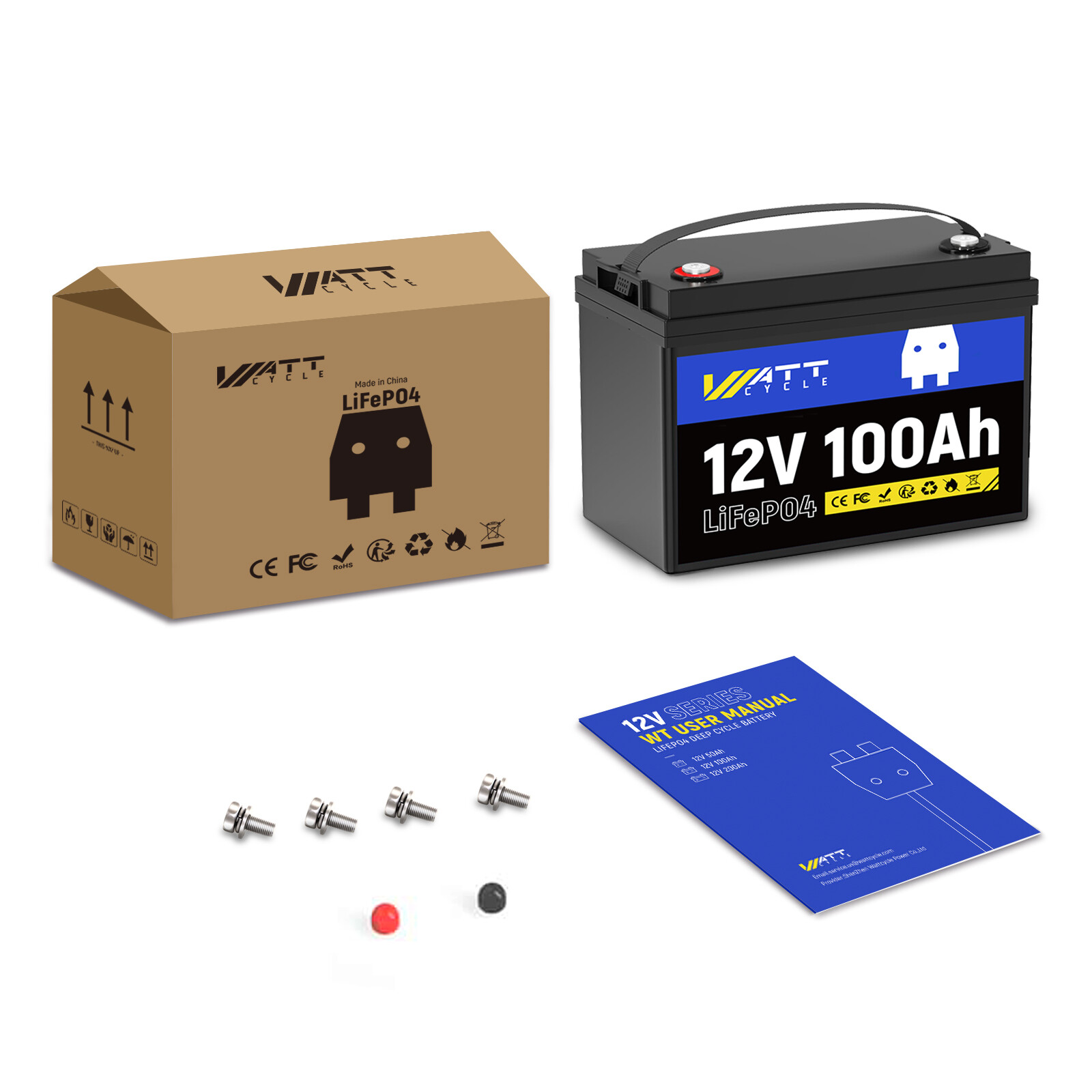 3Pack WattCycle 12V 100Ah LiFePO4 Lithium Battery Group 24 100A BMS RVs Marine