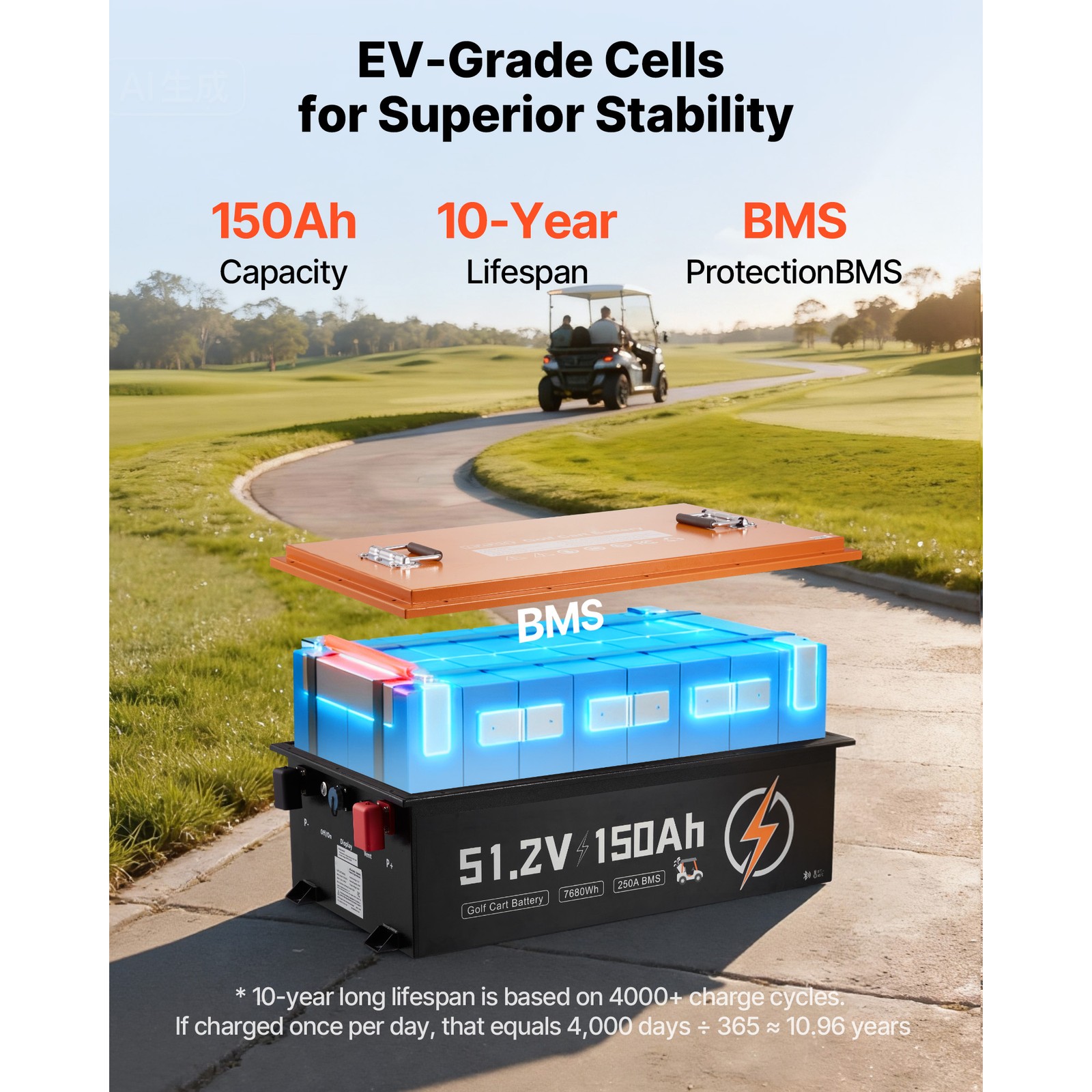 Uimoso 48V 51.2V 150AH Lithium Battery with Charger & Bluetooth Control