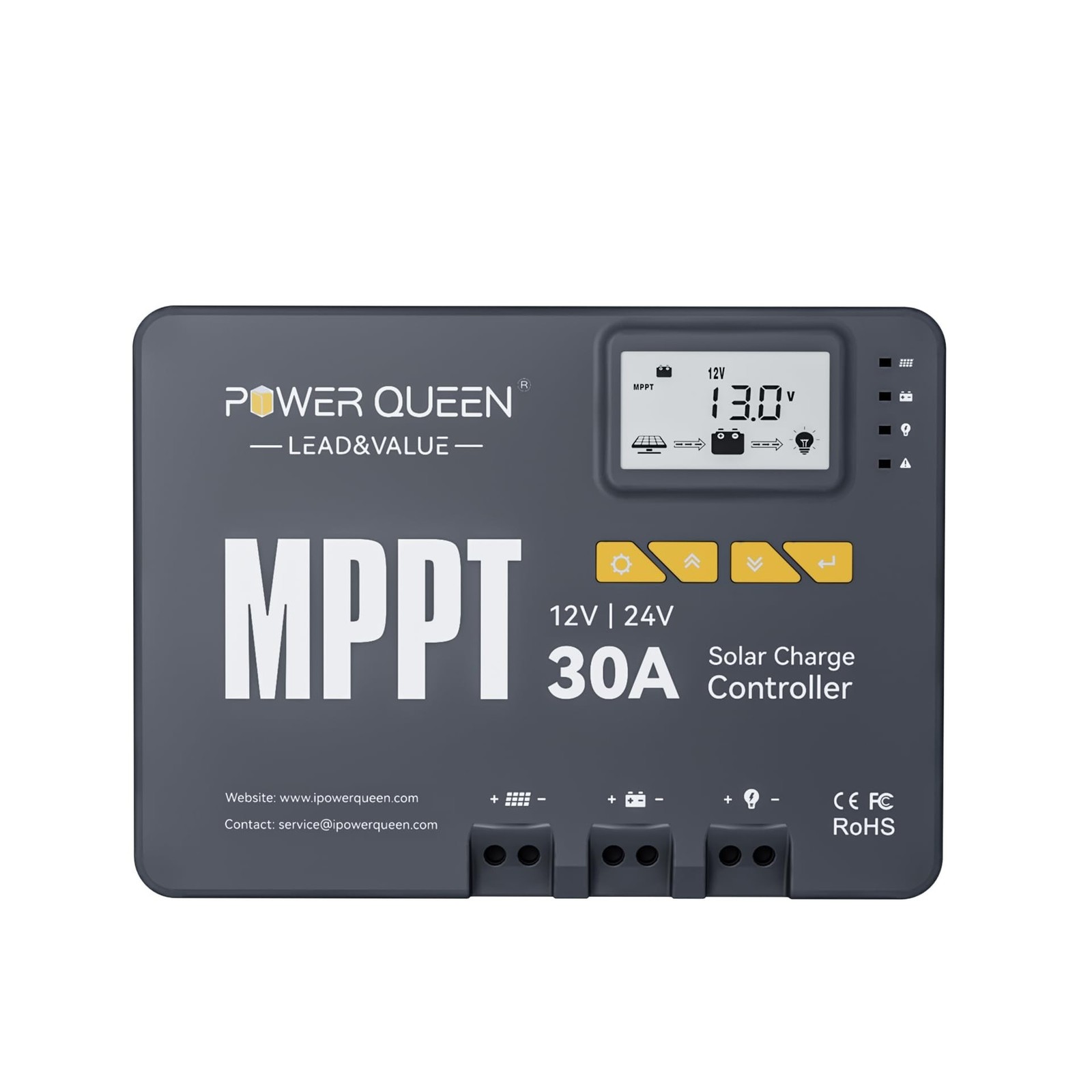Power Queen 30 Amp MPPT 12V/24V Solar Charge Controller with Built-in Bluetoo…