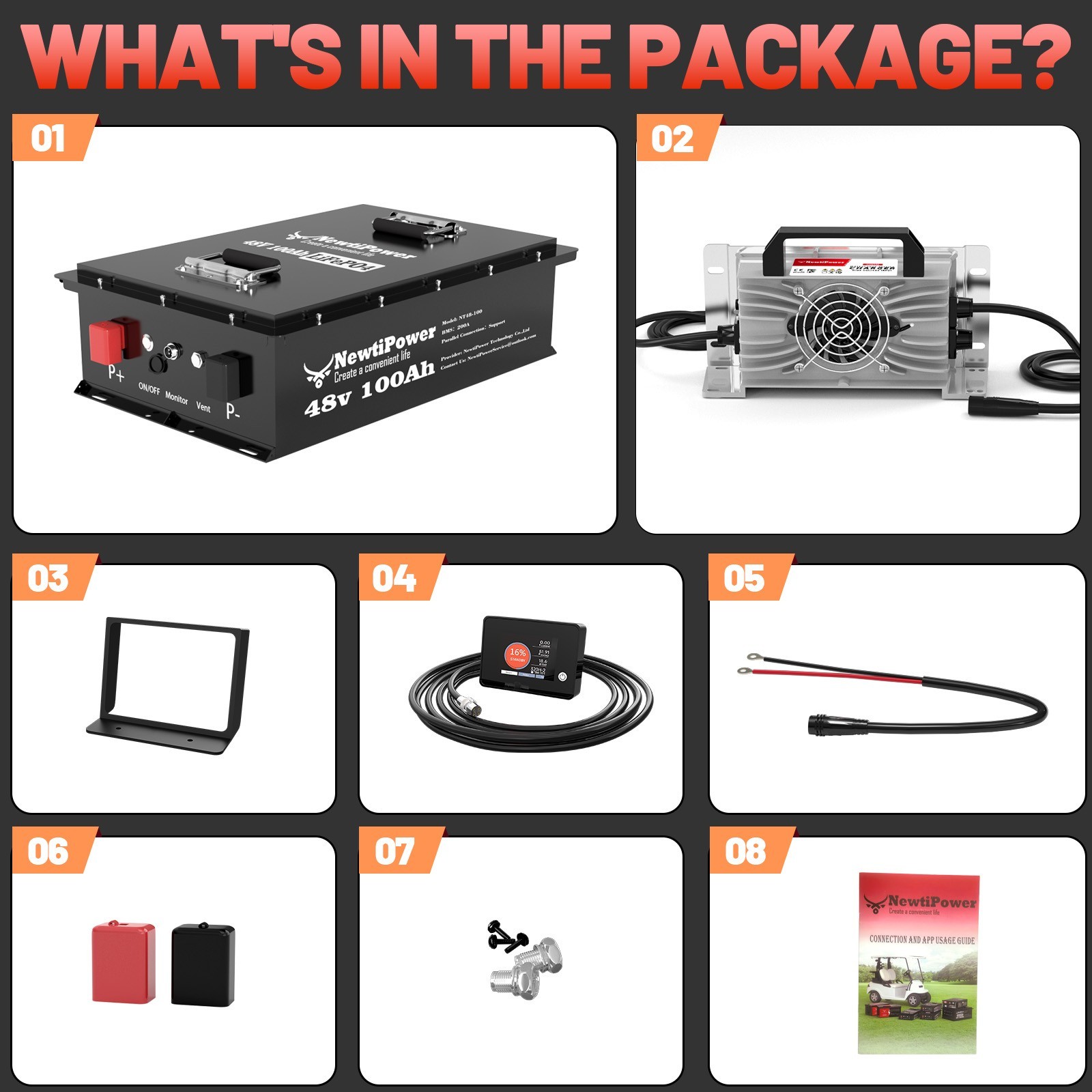 NewtiPower 48V 100Ah Golf Cart LiFePO4 Lithium Battery 200A BMS Off-grid Solar