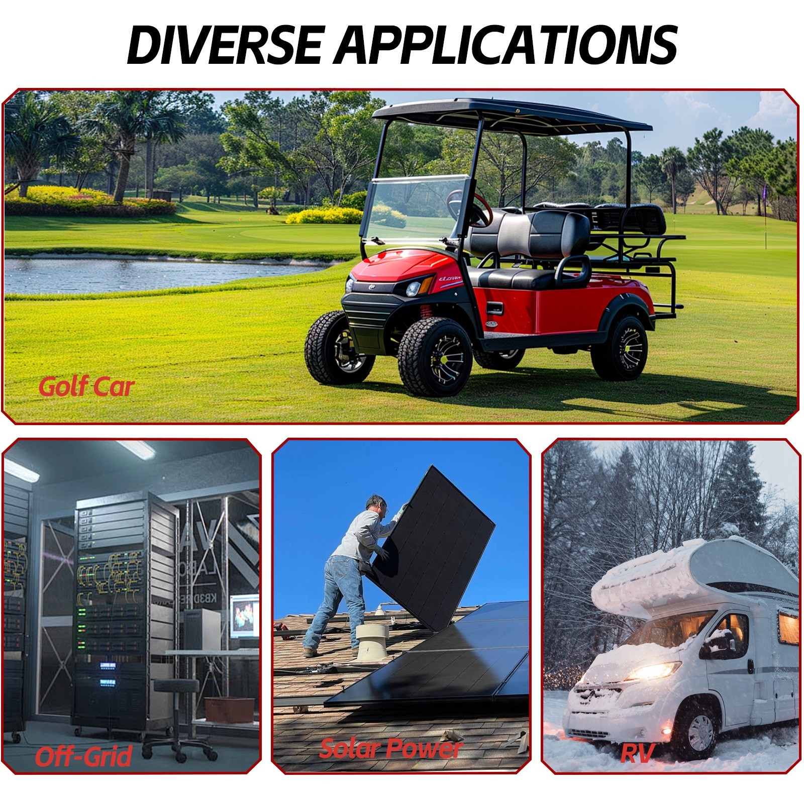 48V 135Ah Golf Cart Lithium LiFePO4 Battery 6912Wh 200A BMS Solar UV Off-Grid
