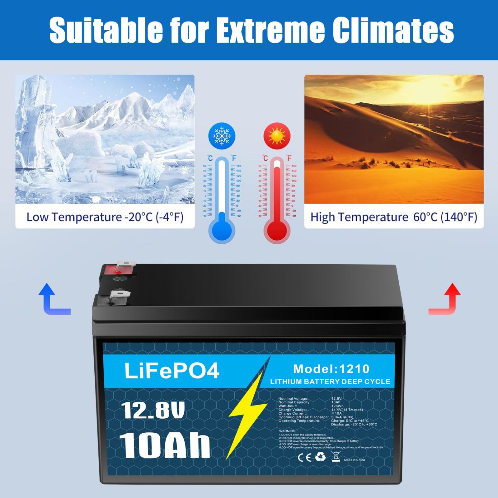 12V 10Ah LiFePo4 Lithium Battery Rechargeable for Marine RV Solar +5A Charger US