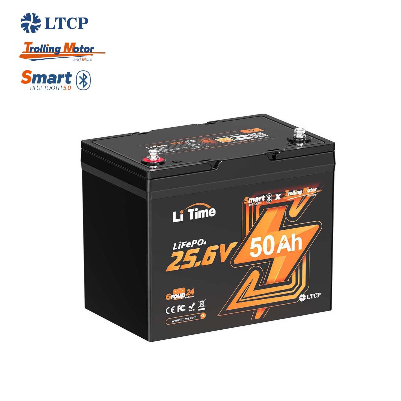 LiTime 24V 50Ah TM Trolling Motor LiFePO4 Lithium Battery w/ Bluetooth Low Temp
