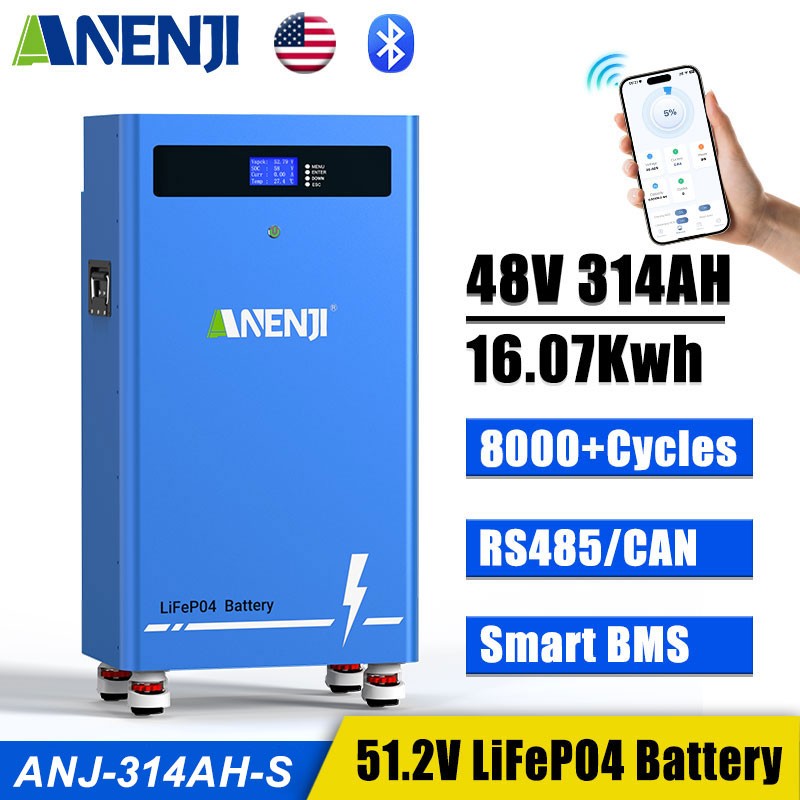 16kwh 51.2V 314Ah LiFePO4 Lithium Battery 48V 200A BMS Home Solar Energy Storage