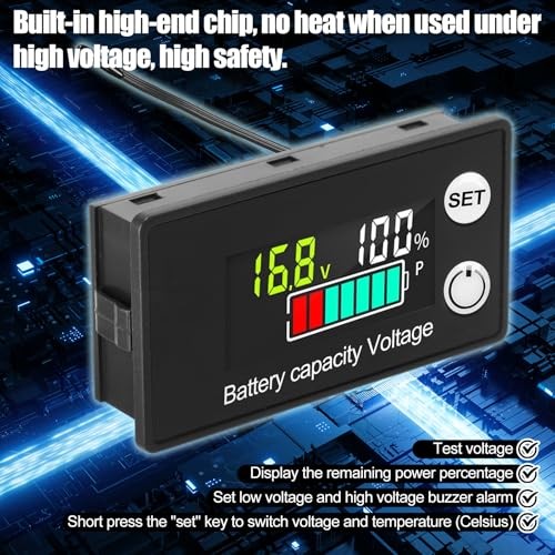 4 Pack Digital Battery Monitor for Golf Cart 8-100v, 12v 24v 36v 48v 60v 72v,