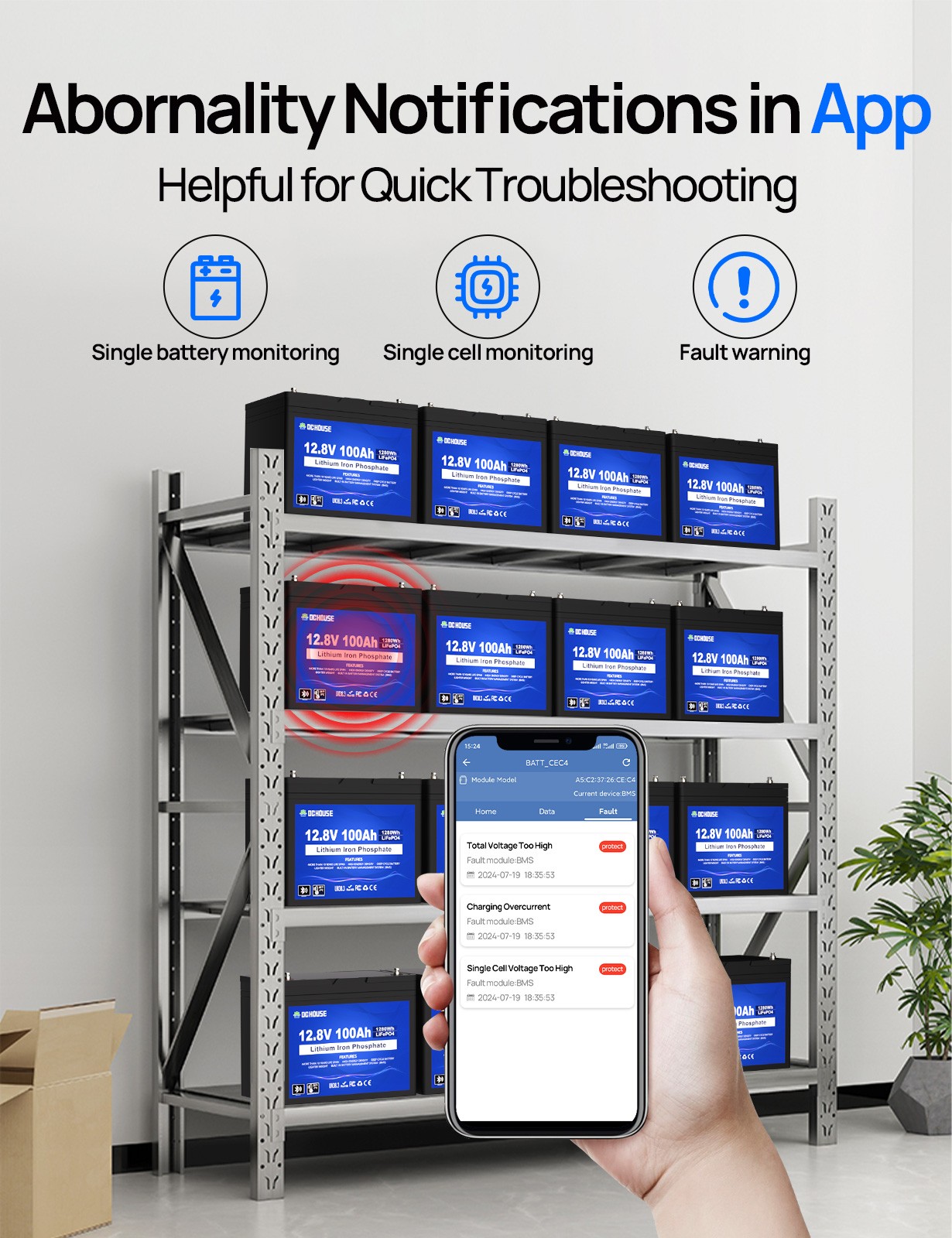 12V 100Ah LiFePO4 Lithium Battery Bluetooth monitoring For RV Solar Marine