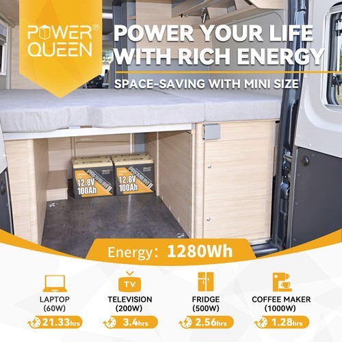 Used POWER QUEEN 12V 100Ah Premium Mini LiFePO4 Lithium Battery ForTrolling Moto