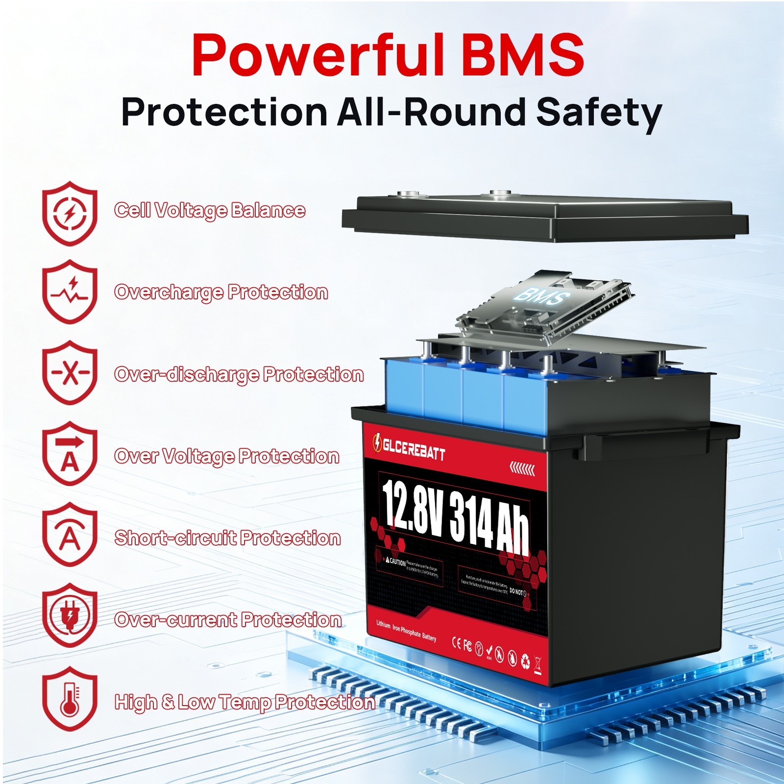 12V 300Ah (314Ah) LiFePO4 Battery 200A BMS 15000+ Cycle For RVs Camping Off-grid