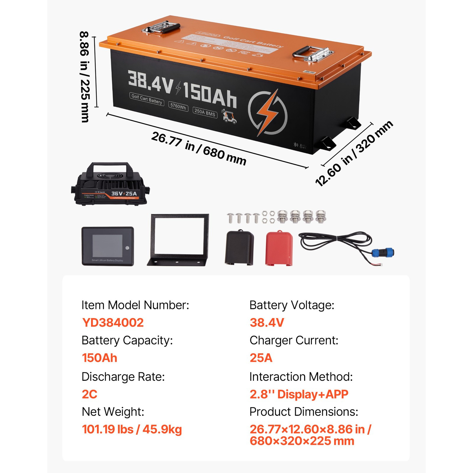 Uimoso 36V 150Ah Lithium Golf Cart Battery Kit Bluetooth 4000+ Cycle Metal Case
