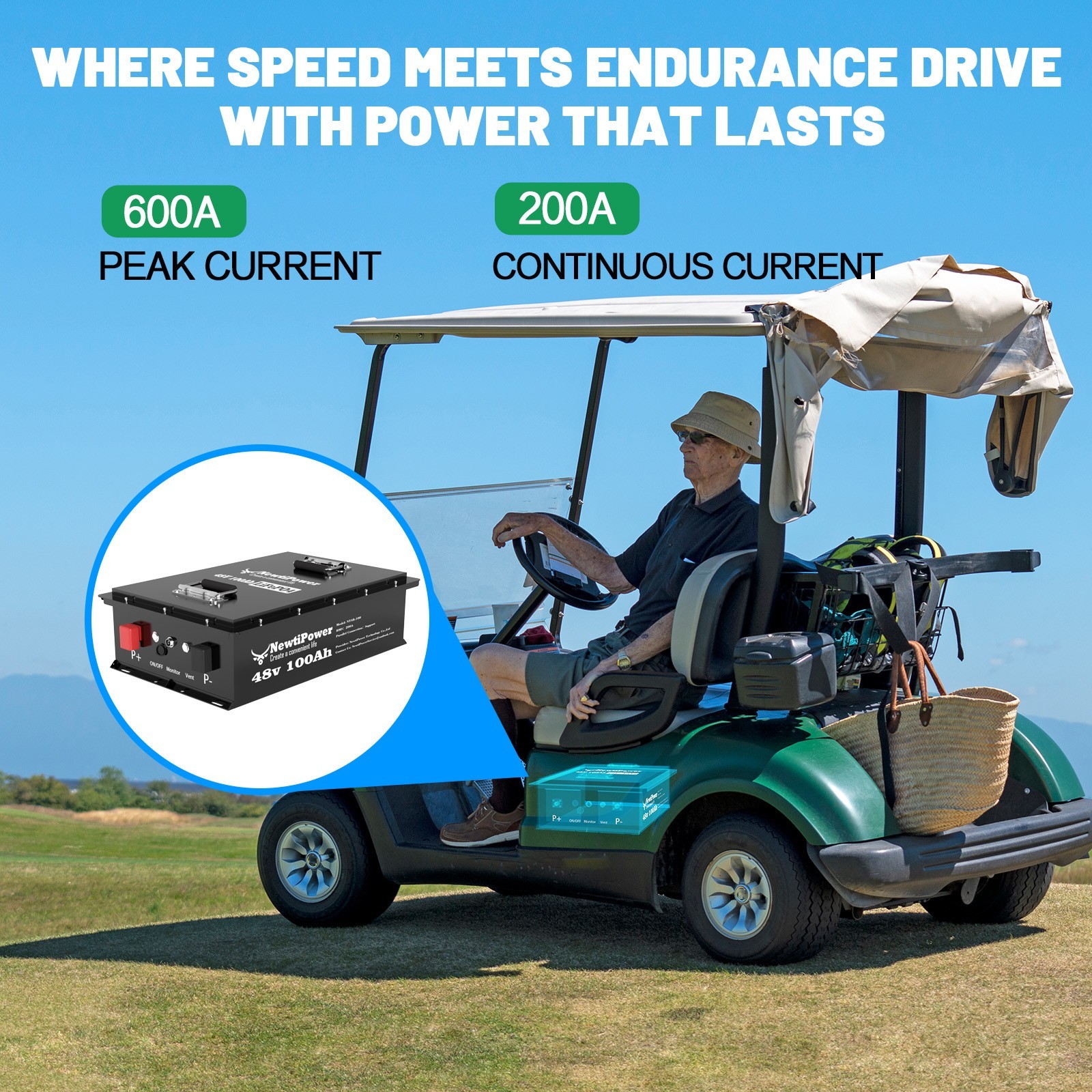 48V 100Ah Golf Cart LiFePO4 Lithium Battery Metal Case Smart 200A BMS Solar ATV