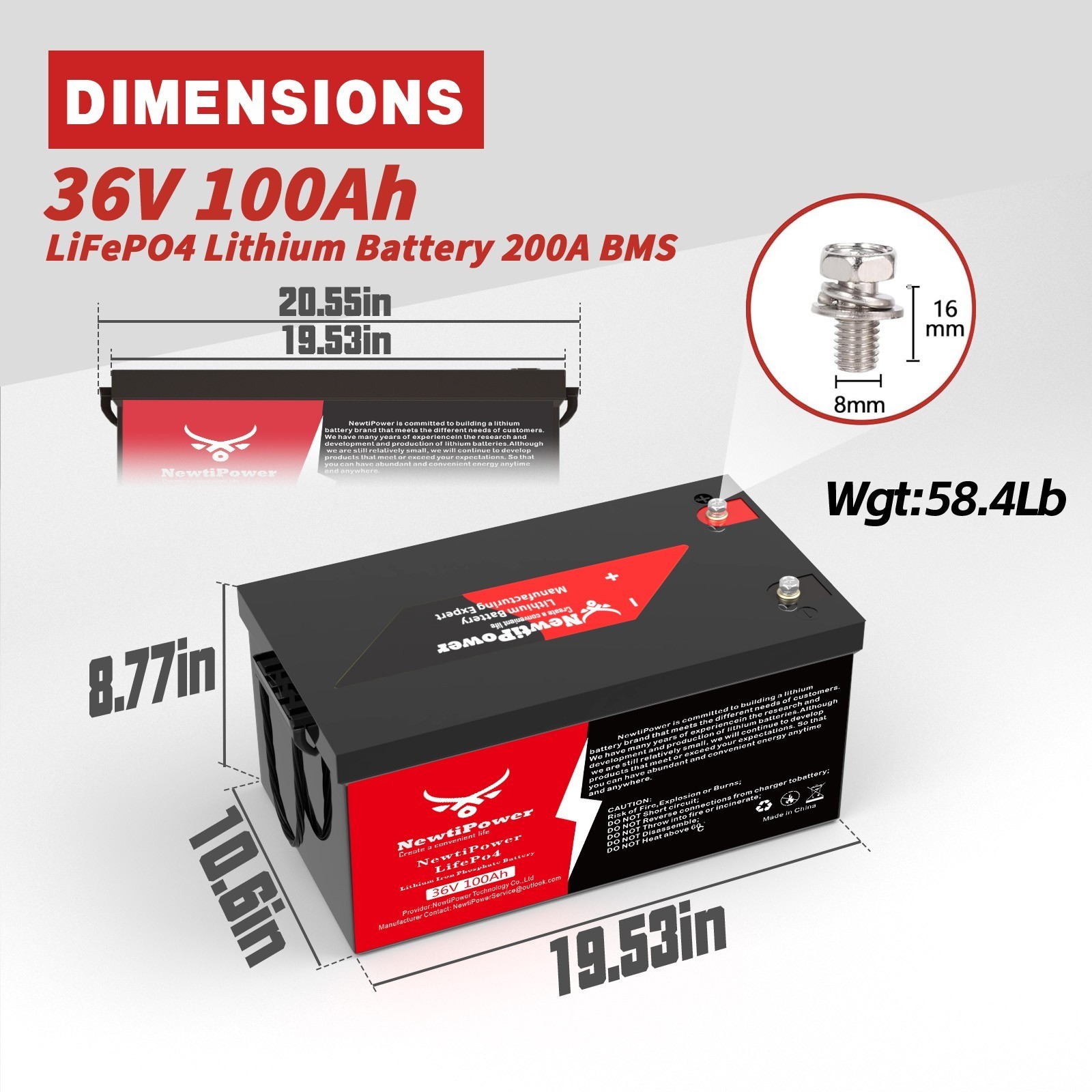 36V 100Ah LiFePO4 Lithium Battery with 15A Charger Golf Cart Trolling Motor RV