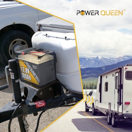 Used Power Queen 12V 100Ah Group 24 LiFePO4 Lithium Battery For RV Trailer Vans
