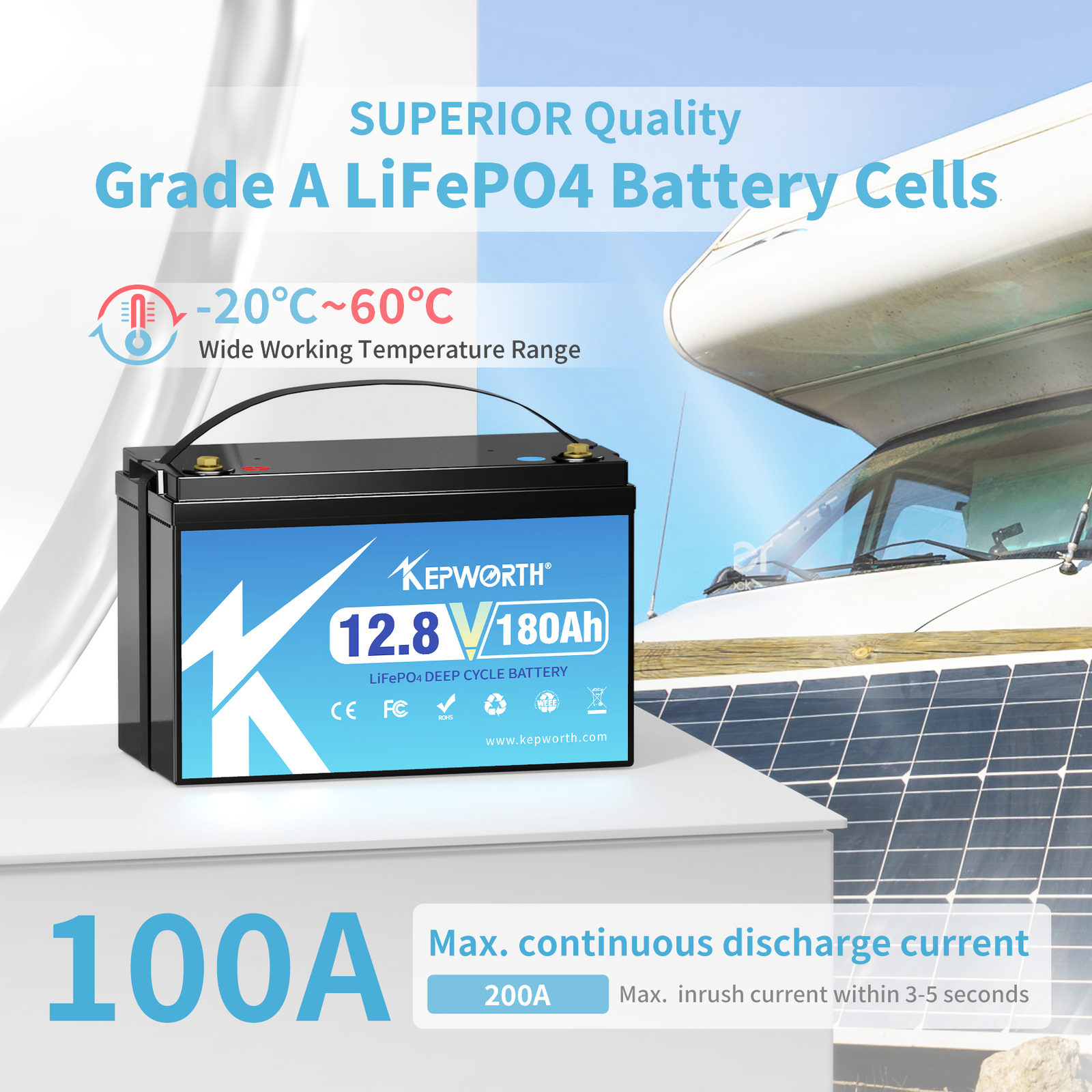 12V 180Ah Lithium Battery LiFePO4 BMS 15000+ Deep Cycle Solar Trolling motor RV