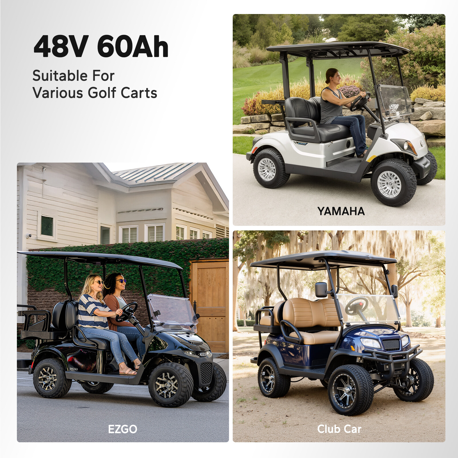 LiTime 48V 60Ah COM Lithium Golf Cart Battery with 18A Charger+Monitor Set Kit