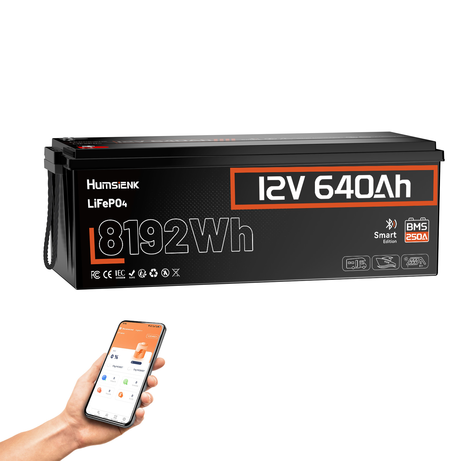 12V 640Ah LiFePO4 Battery 8.19KWh 250A BMS Cycles Bluetooth Home Solar Off Grid