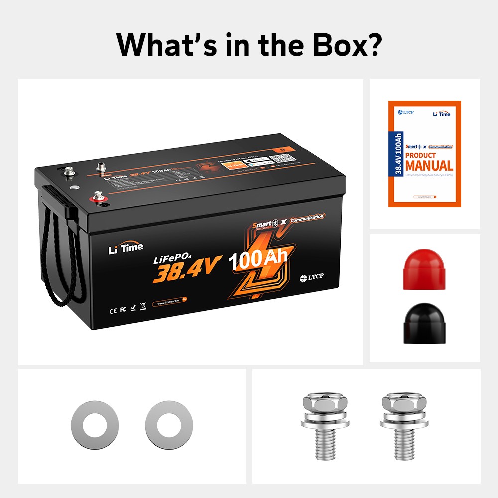 LiTime 36V 100Ah Upgraded Bluetooth LiFePO4 Lithium Battery for Golf Cart Marine