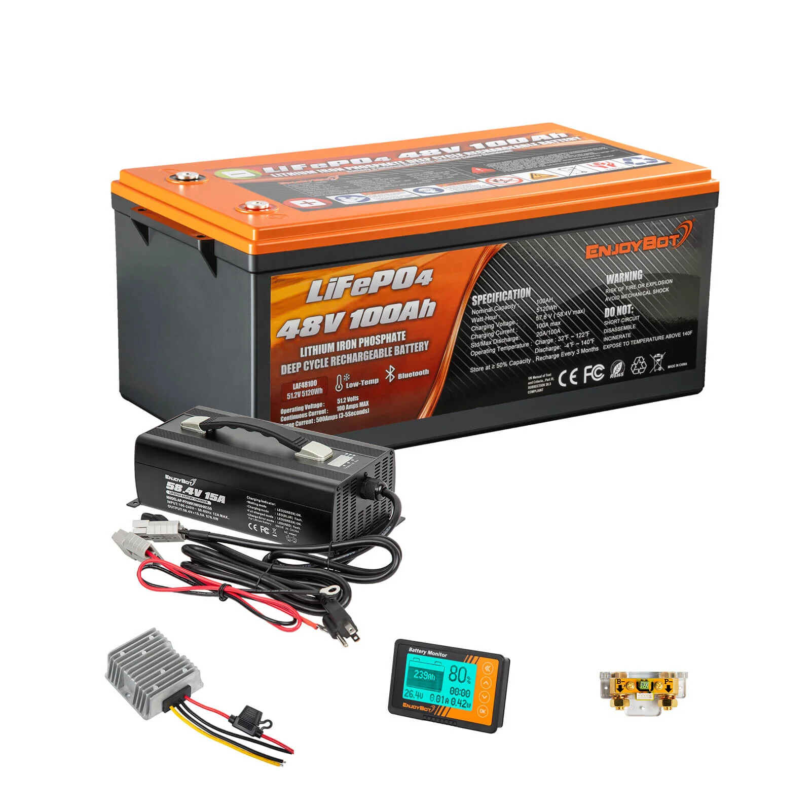 48V 100Ah Lithium Golf Cart Battery 200A BMS LiFePO4 APP Charger Monitor Set EB