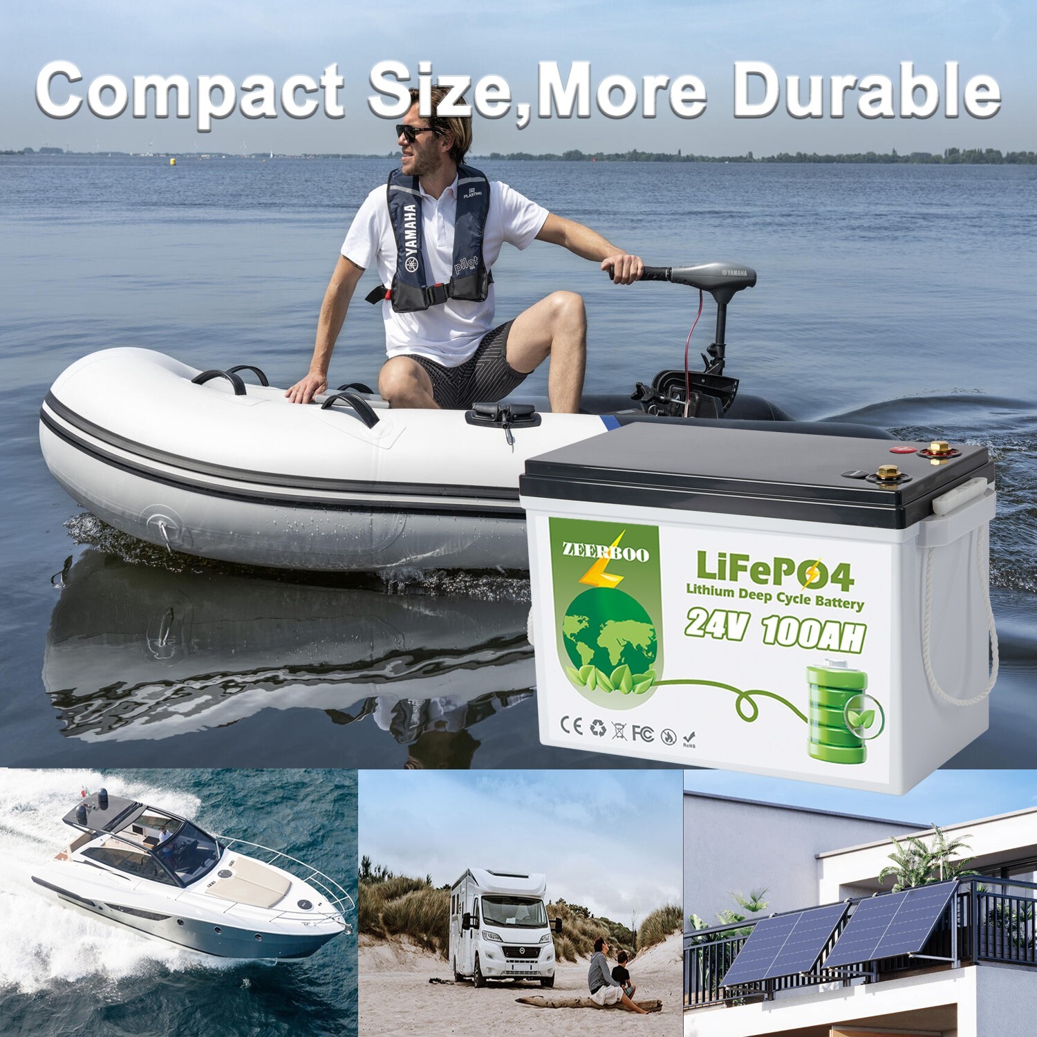24V 100Ah LiFePO4 Lithium Battery 100A BMS 2560Wh for Off-grid Solar Marine RV