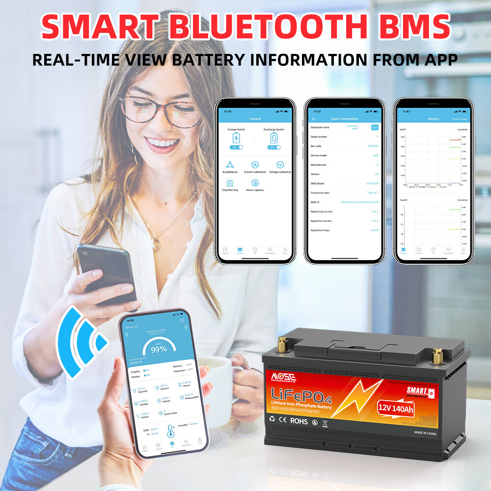 12V 140Ah Bluetooth LiFePO4 Lithium Battery Deep Cycle Smart BMS Marine RV Solar