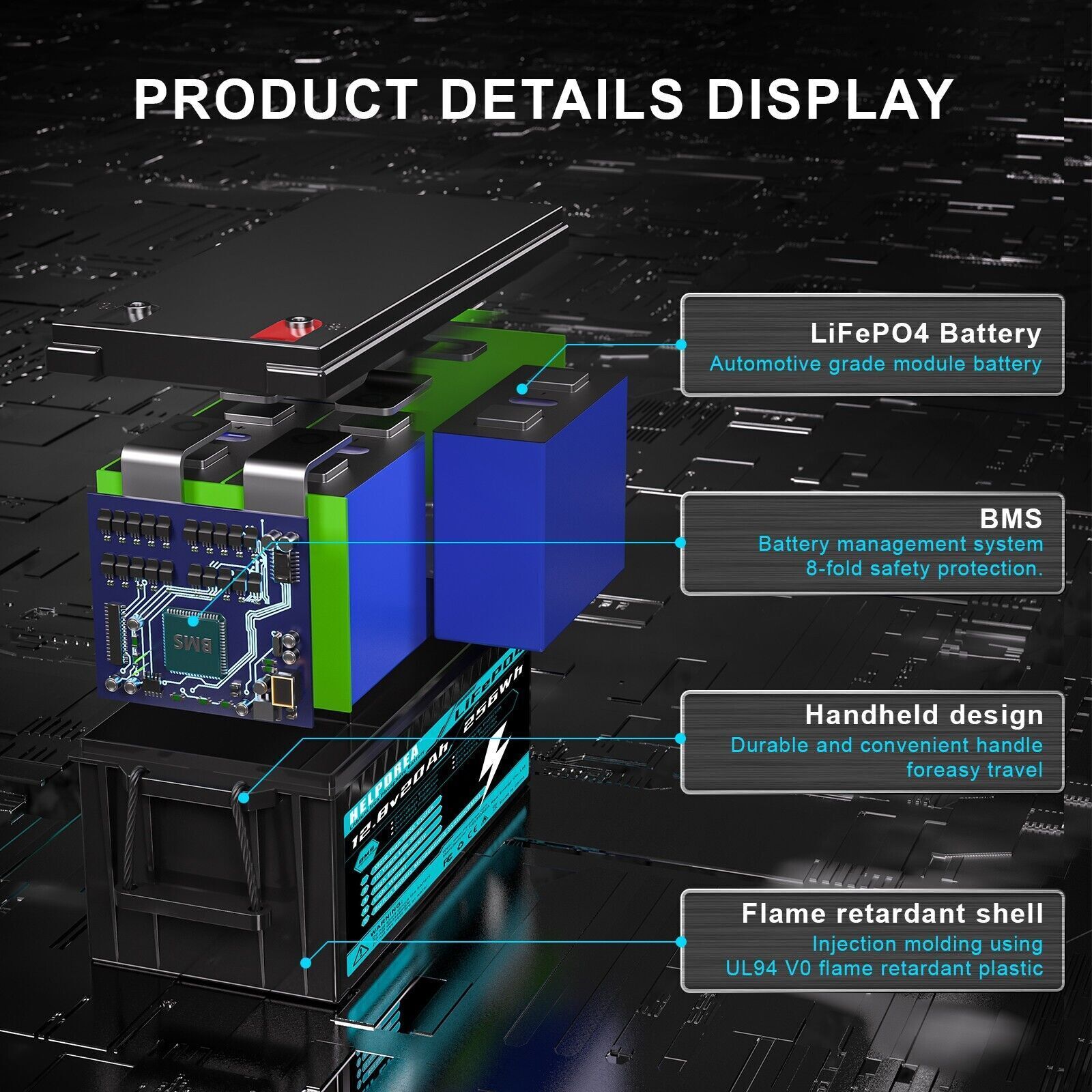 12V Deep Cycle Lithium Battery LiFePO4 BMS Low-Temp for RV Marine Boat Solar Kit