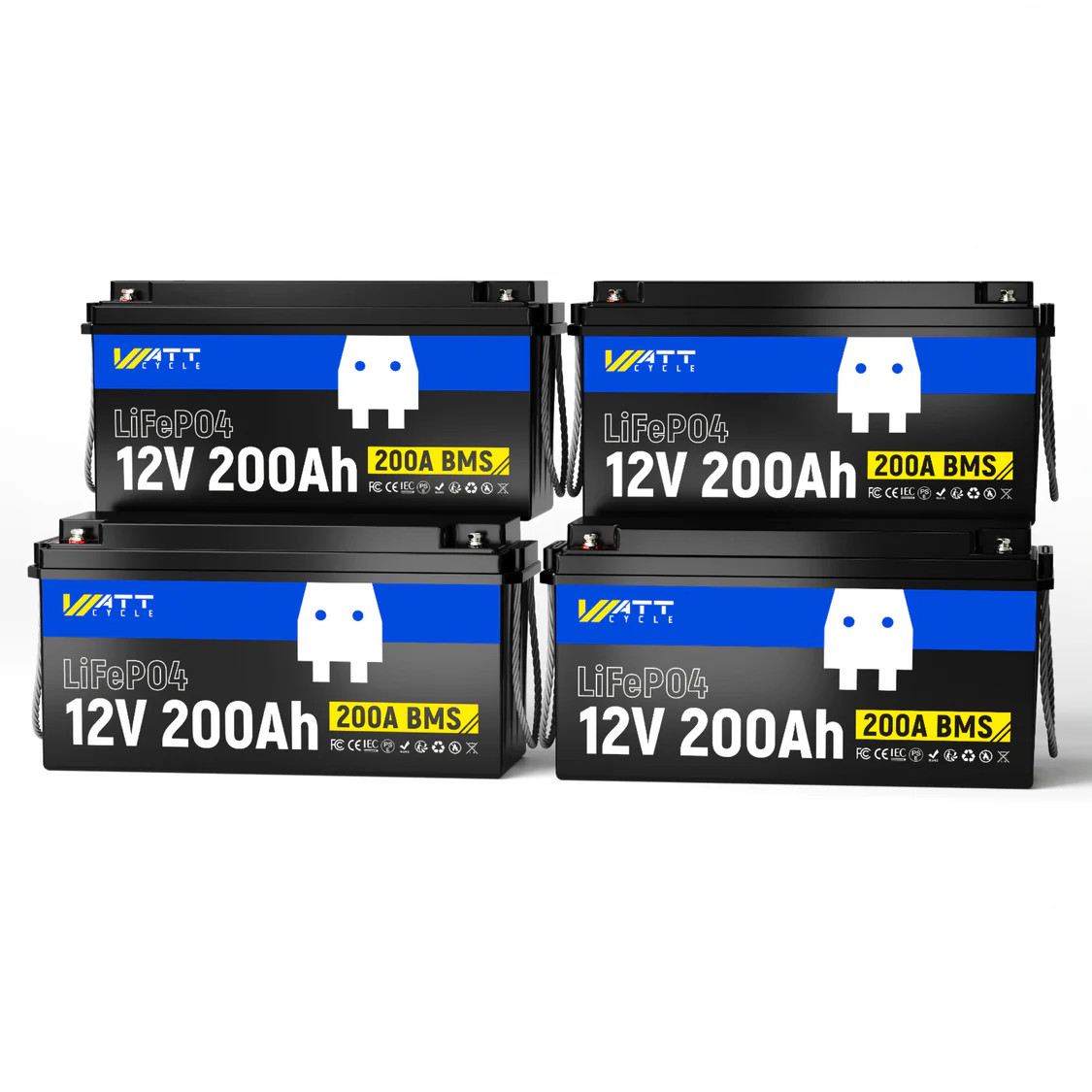 Wattcycle 10.24KWh 4Pack 12V 200Ah LiFePO4 Battery 200A BMS IP65 Trailer Truck