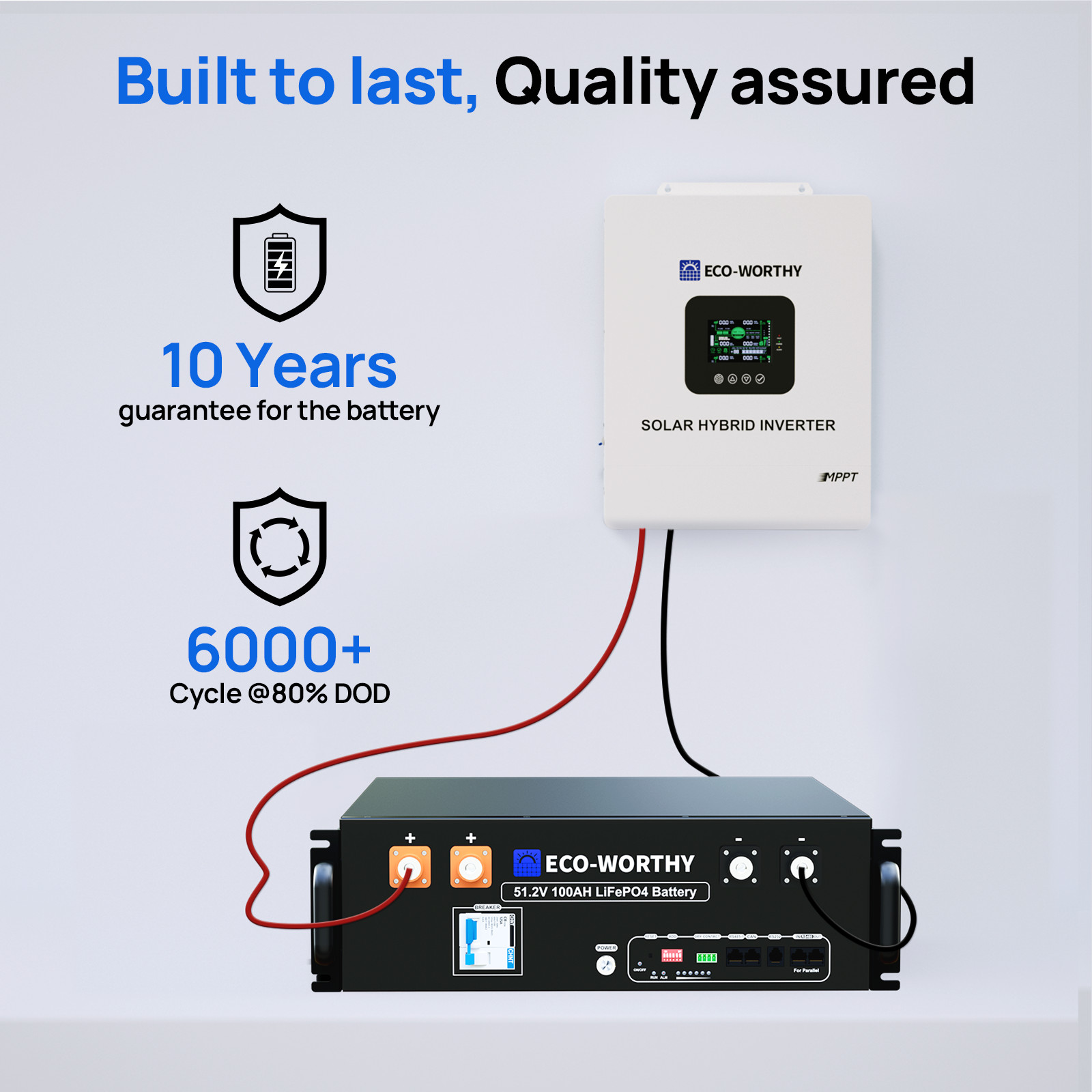 ECO-WORTHY 5120Wh 48V 100Ah LiFePO4 Battery + 5kW 48V Soalr Inverter For Home