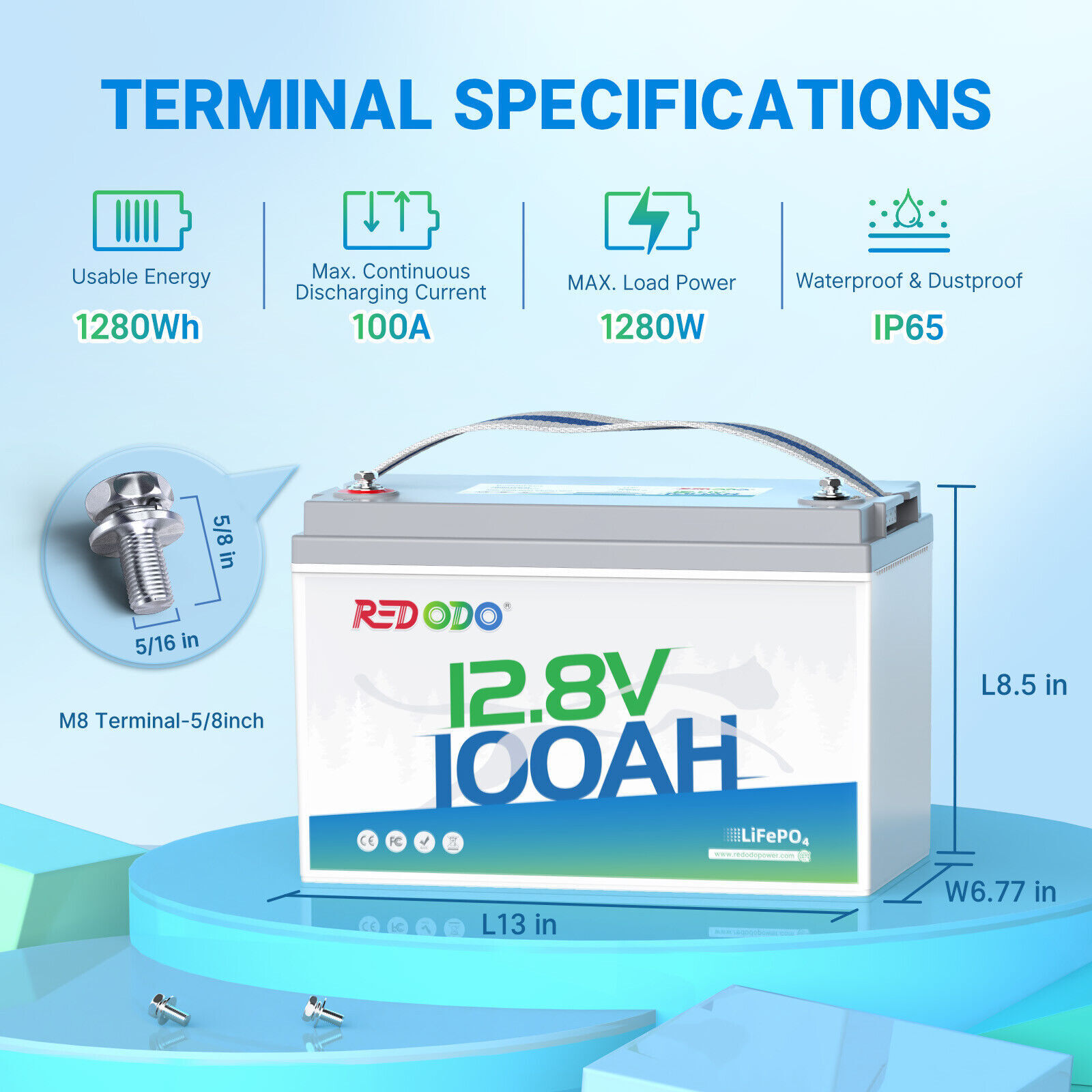 Redodo 12V 100Ah 200Ah 300Ah Lithium Battery LiFePO4 for RV Trolling Motor LOT