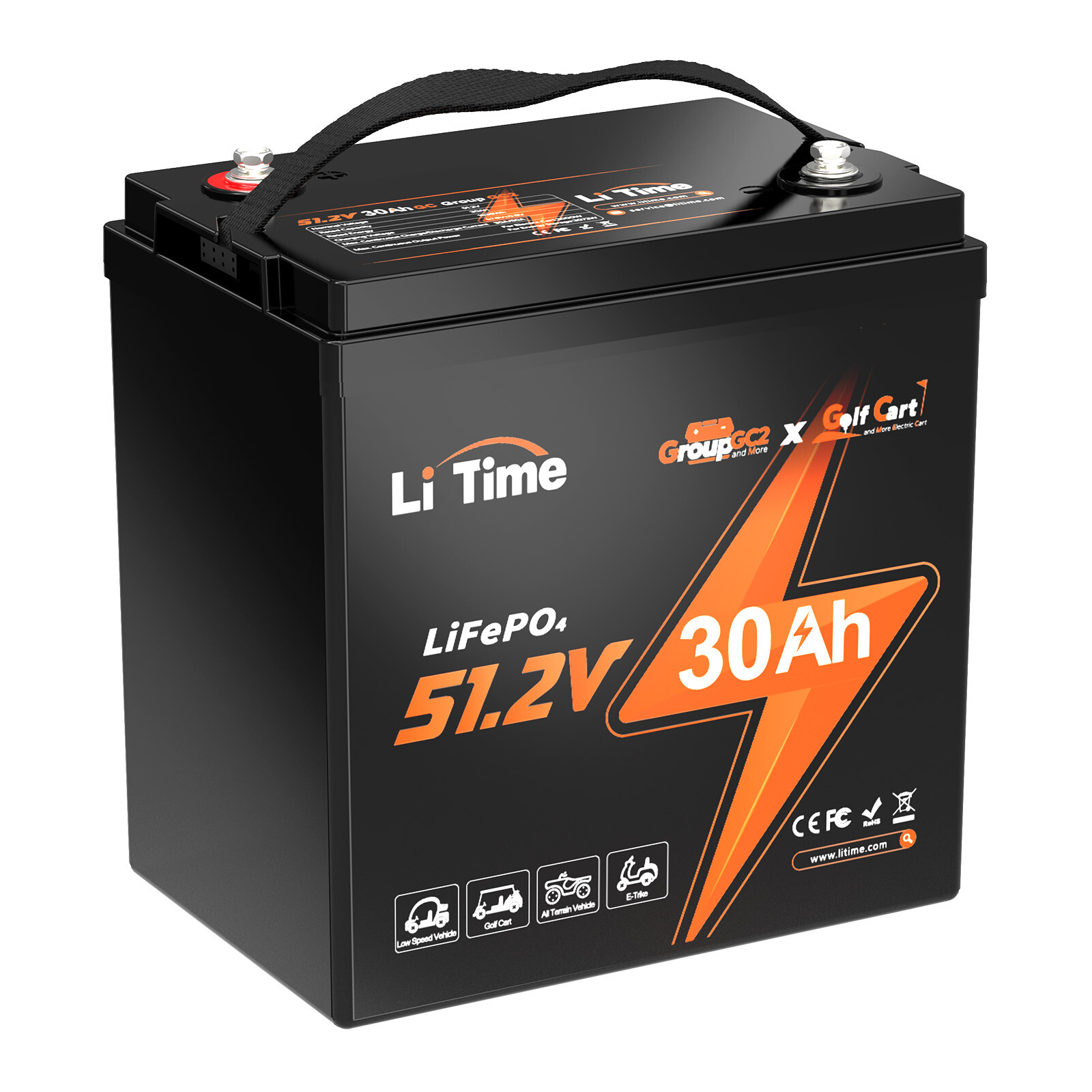 LiTime 48V 30Ah GC2 Golf Cart LiFePO4 Battery Deep Cycle 60A BMS -Refurbished