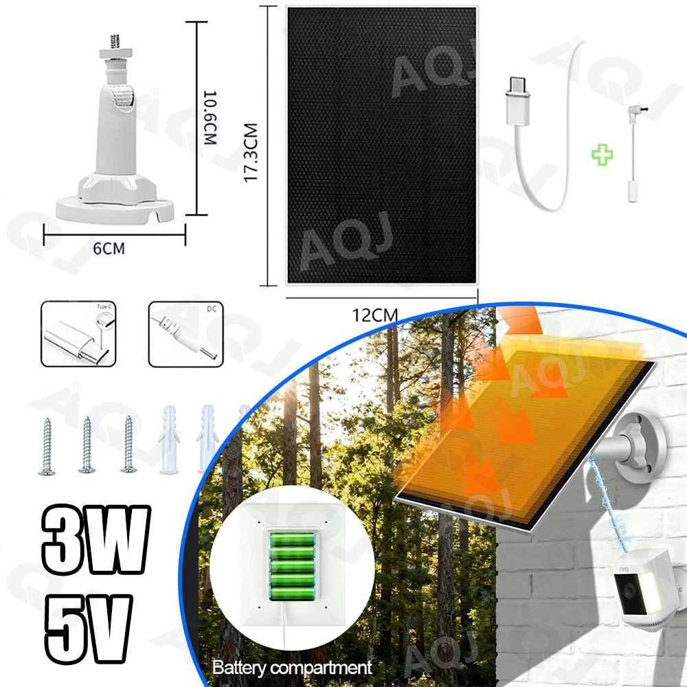 3W 5V Solar Charging Panel For FOR Ring Doorbell and Security Cameras