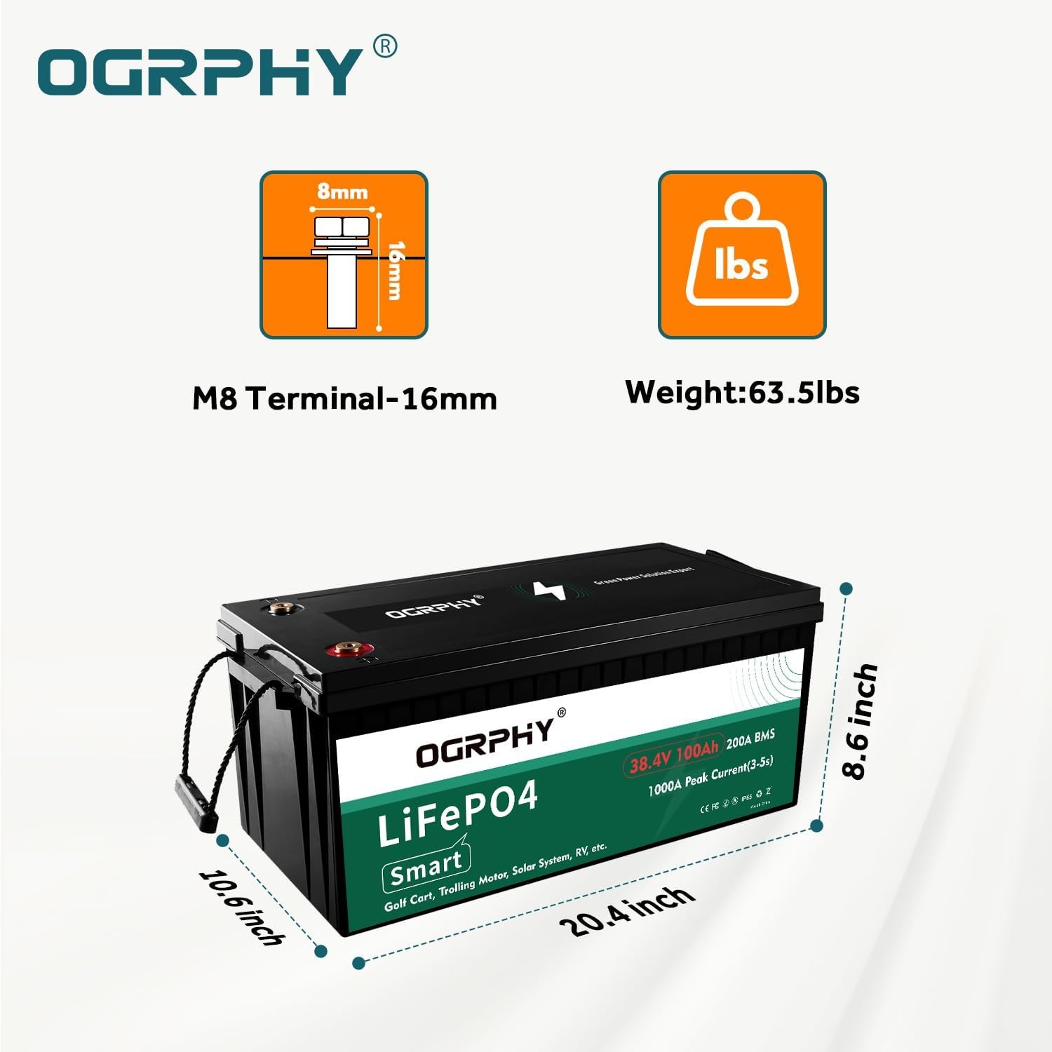 OGRPHY 36V 100Ah LiFePO4 Battery,200A BMS,for Golf Car, Trolling Motor etc(Used)