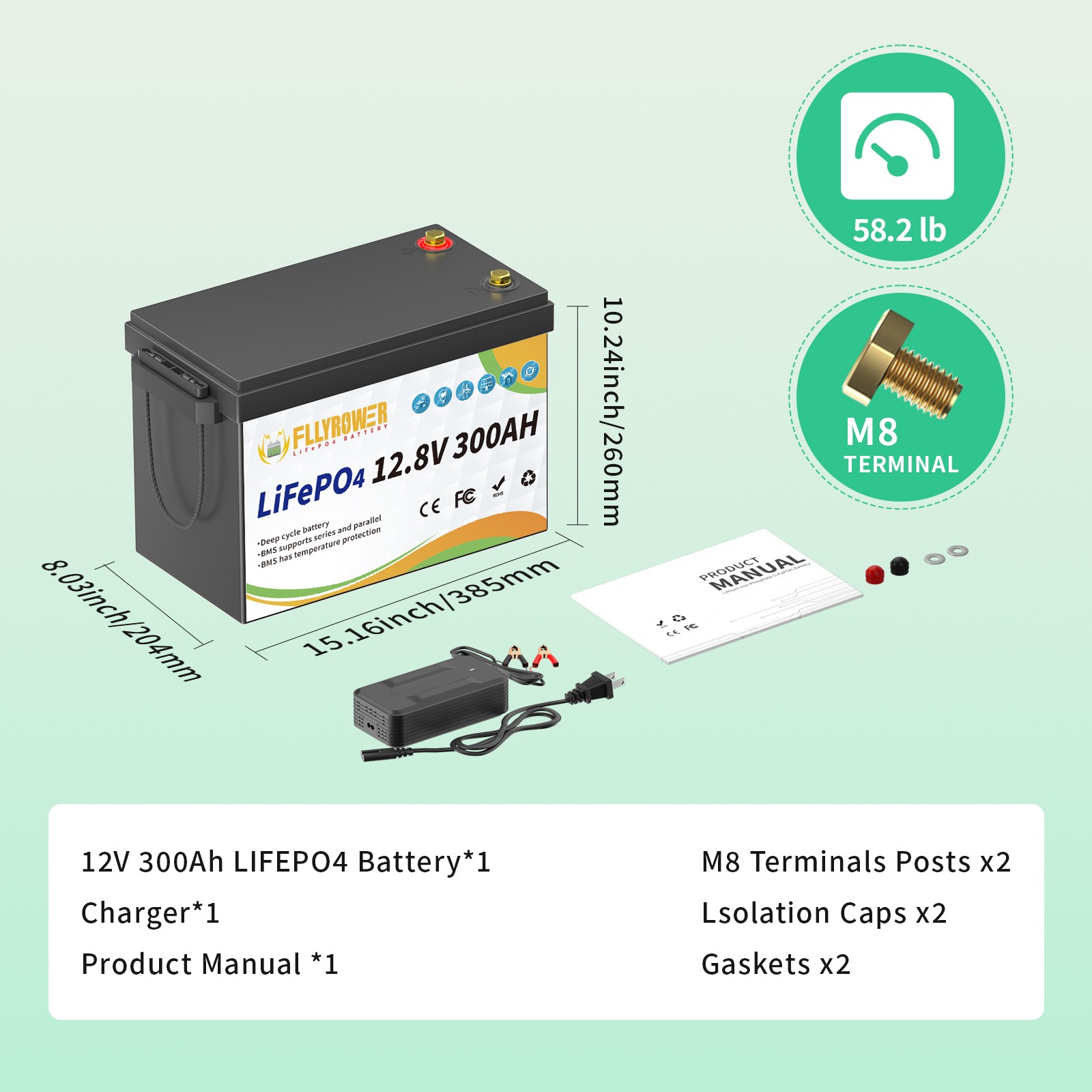 16PC 12V 300Ah LiFePO4 Battery Deep Cycle Lithium Battery 200A BMS RV Solar Boat