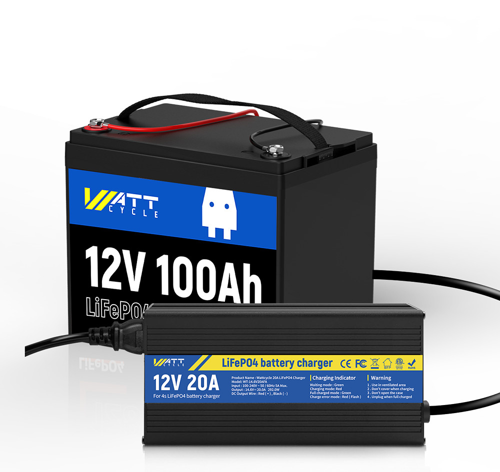 12V 100Ah LiFePO4 Lithium Battery + 12V 20A Charger Included for RV Solar Marine