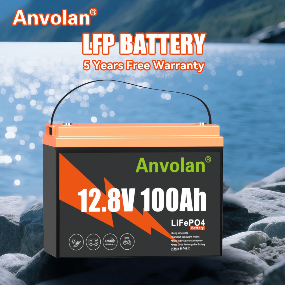 12V 100Ah LiFePO4 Battery Anvolan BMS Deep Cycle For RV Solar Energy Off Grid