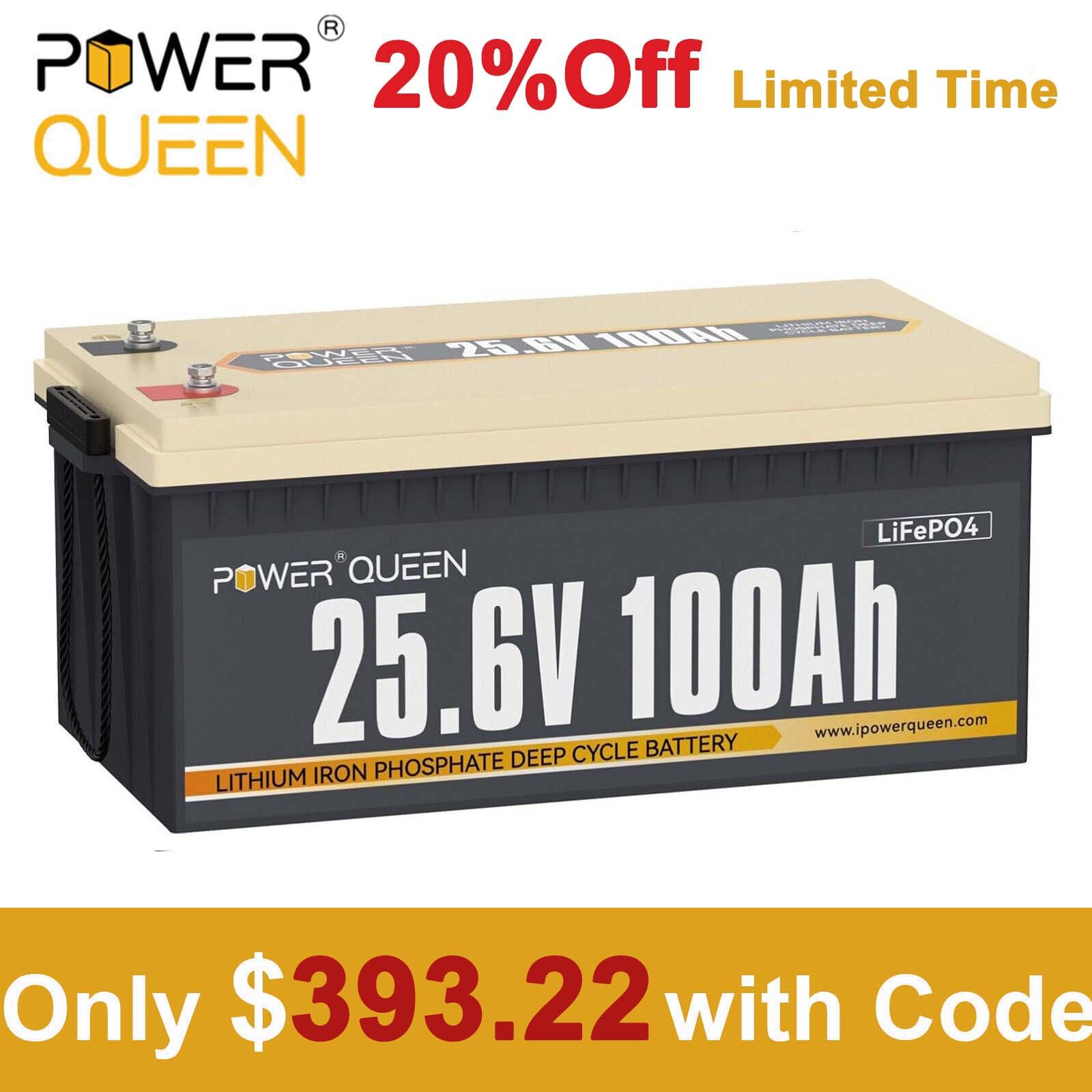 24V 100Ah LiFePO4 Deep Cycle Lithium Battery 2560Wh 100A BMS for Solar RV Boat