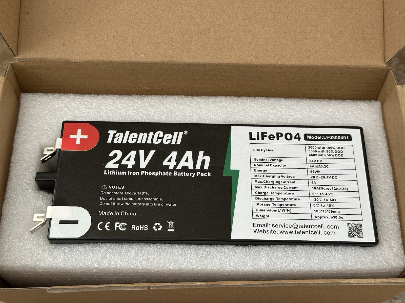 24V 4Ah LiFePO4 BATTERY PACK 96Wh 2000+ DEEP CYCLES RECHARGEABLE BATTERY