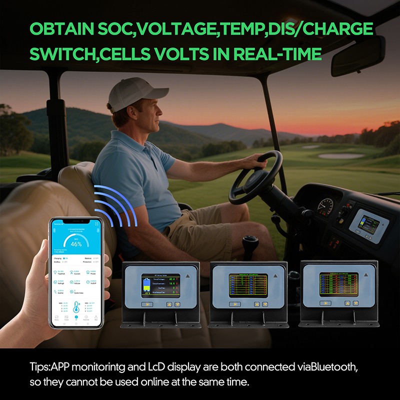48V 105Ah Golf Cart Lithium Battery 200A BMS 6000+Cycles APP Charger Monitor Set